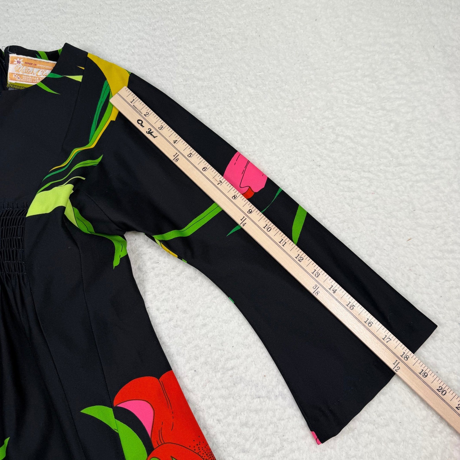 Waltah Clarke’s Maxi Dress Black Floral Vintage Hawaiian Empire Waist 60s
