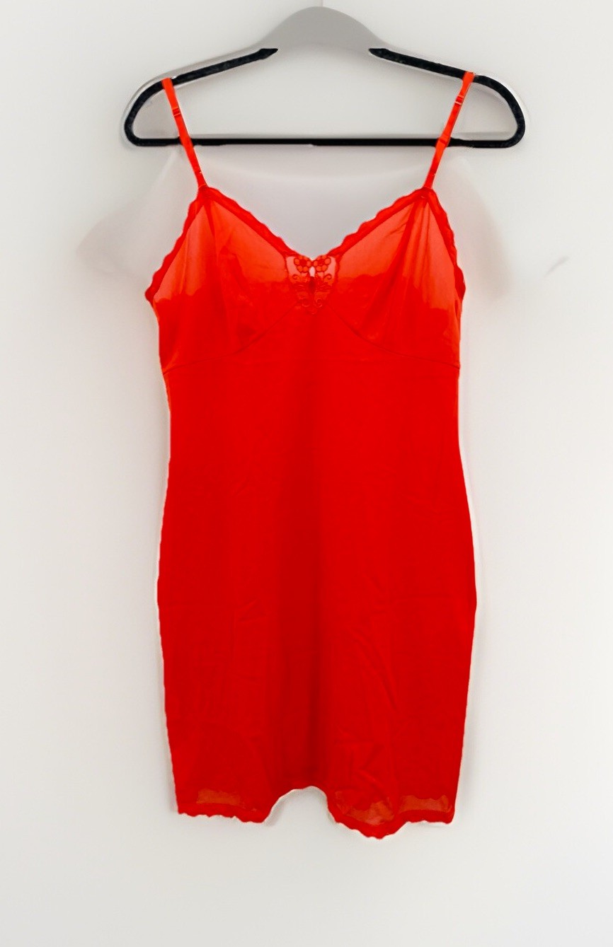 Vintage Vassarette Orange Full Slip Sz 36 Crepelon Sheer Lingerie Floral