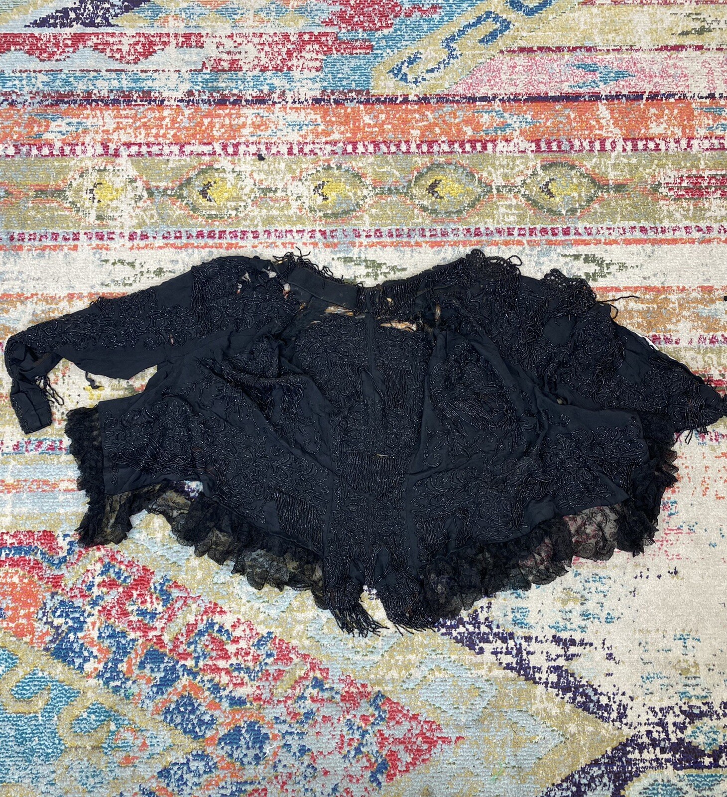 Authentic 1800s Victorian Black Jet Beaded Jacket Damaged Costume Inspo as is