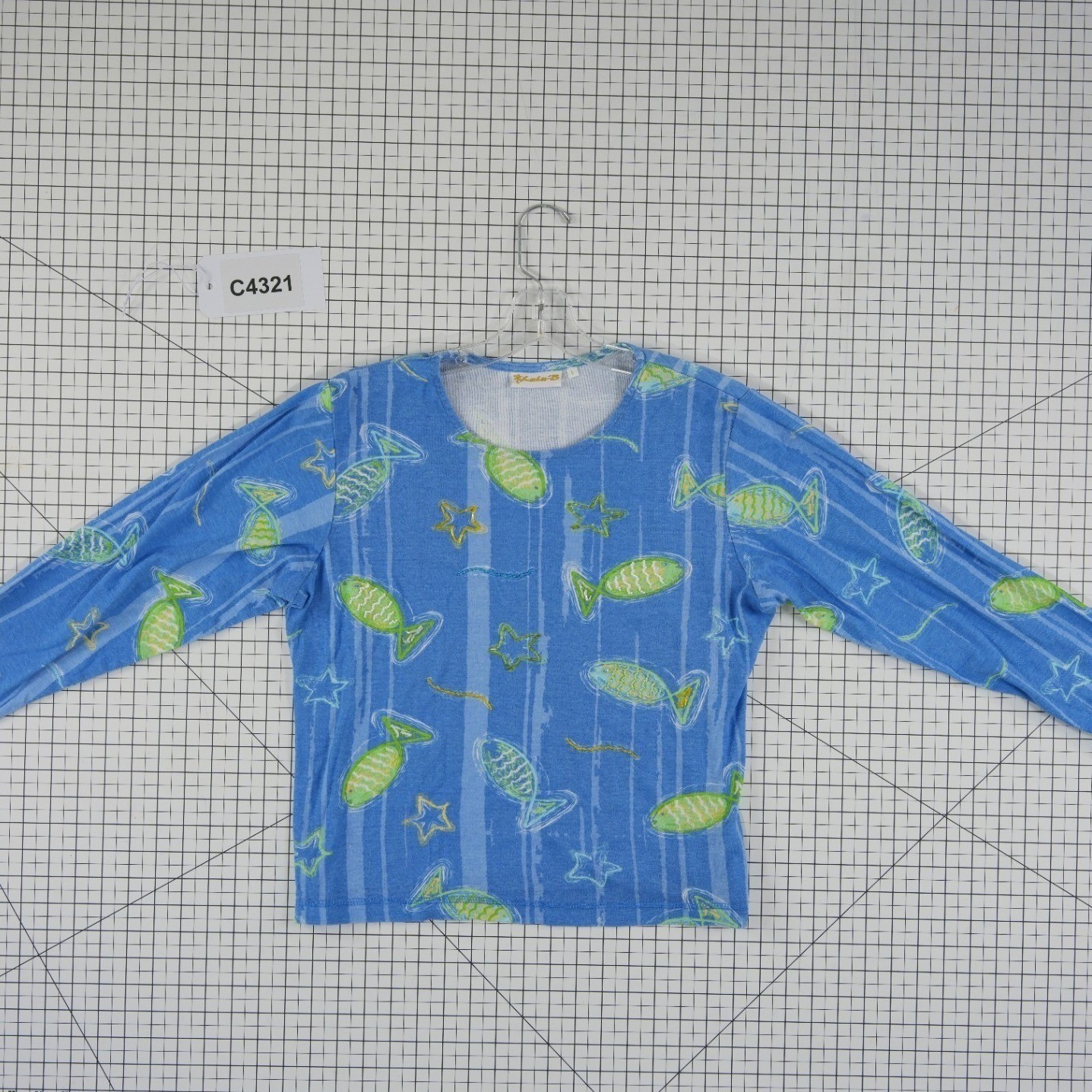 Vintage Lulu B Top Women’s Size Large Blue Fish Print Nautical Star 100% Cotton