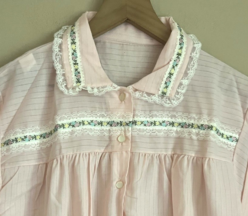 Vintage Katz Nightgown Gown Cotton Blend Embroidered Lace Long Sleeve XL 16 18