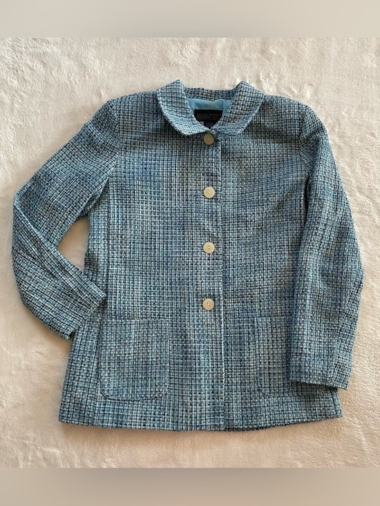 Vintage Herman Geist Blue Houndstooth Blazer 100% Silk size 10P
