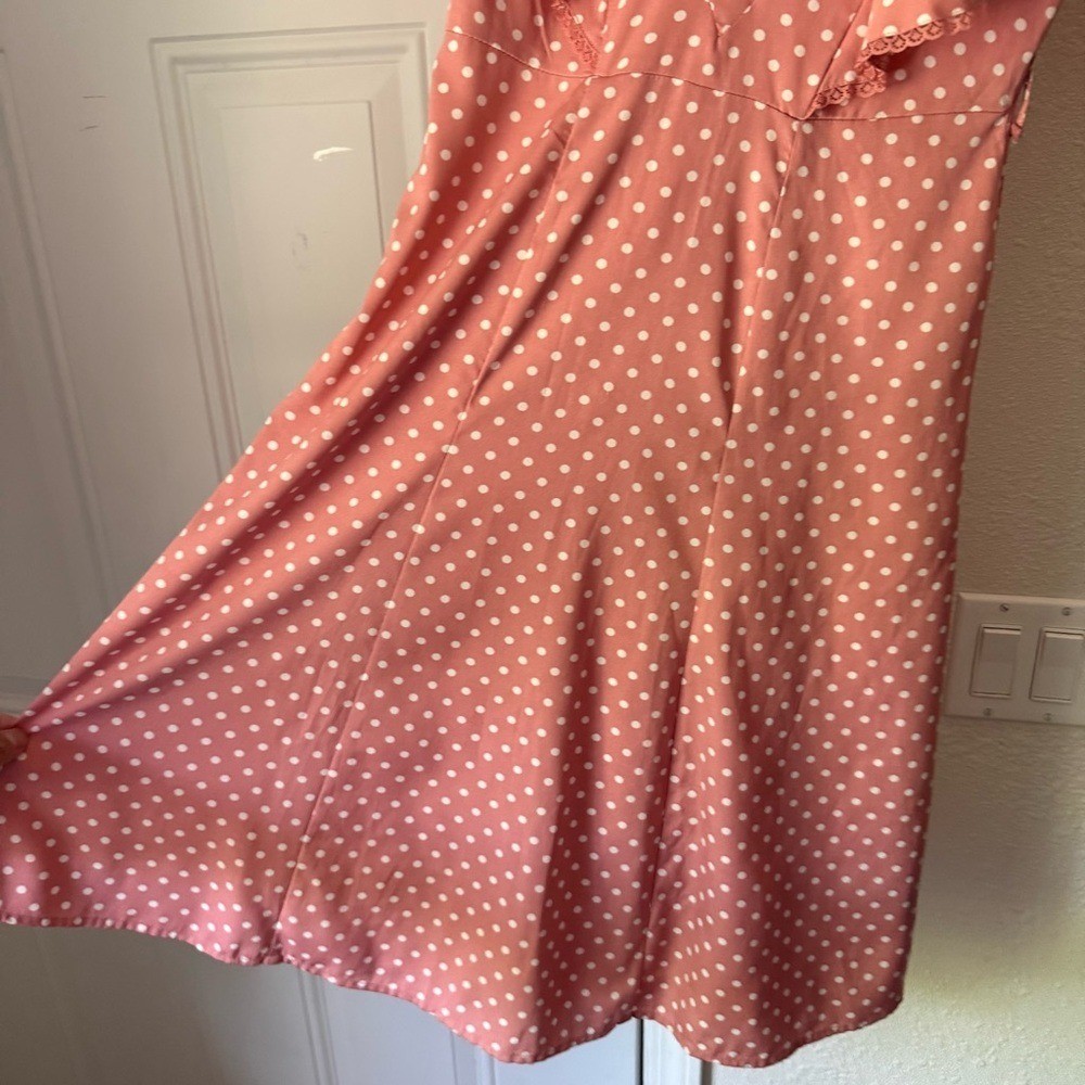 HELL BUNNY VIXEN pink polka dot ruffle mod pinup v-neck retro midi dress