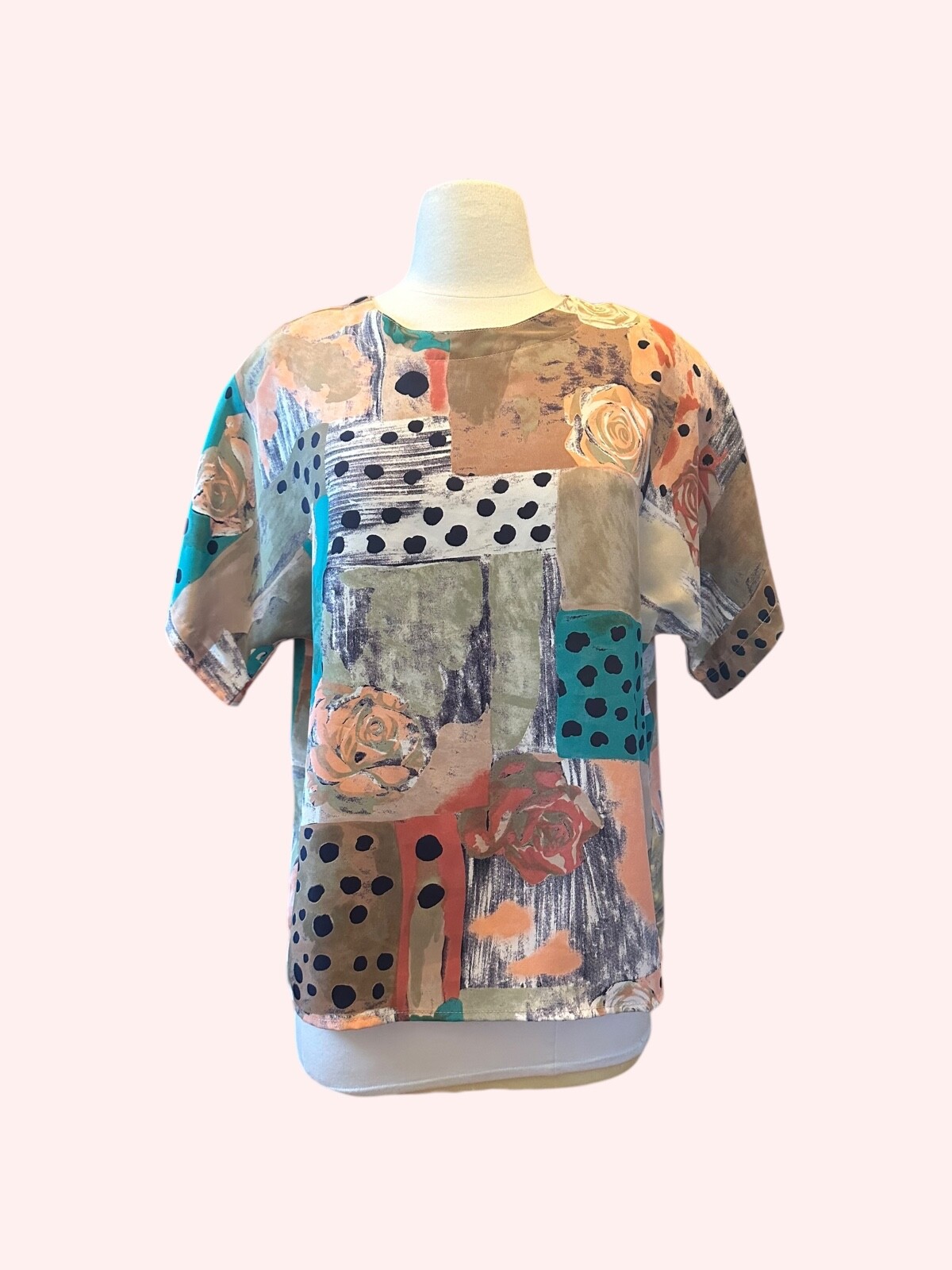 Vintage 80’s coquette pastel blouse with roses and polka dots size medium