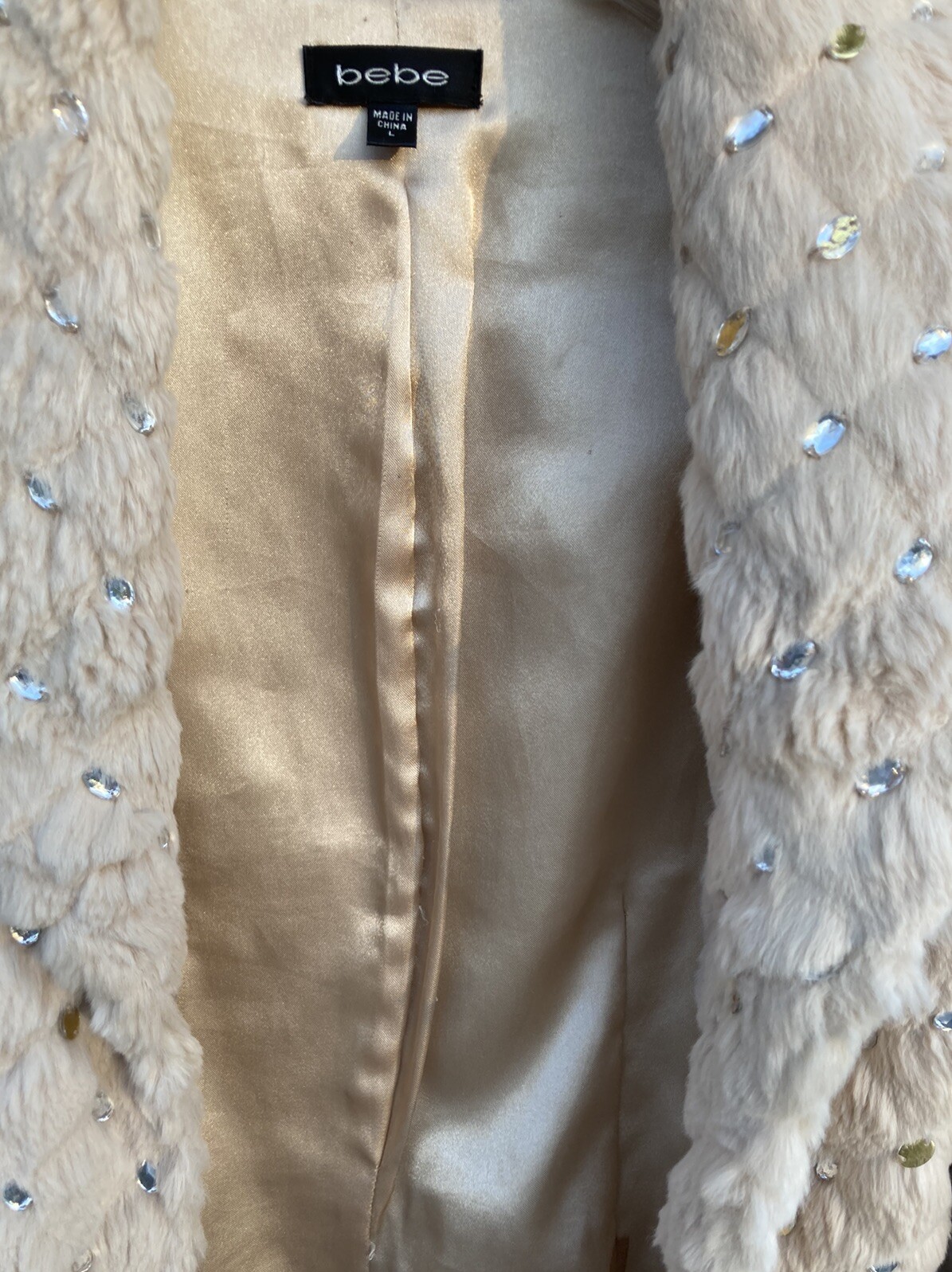 Vtg Rare Y2K 100% Dyed Rabbit Fur Jacket Fitted W/ Gold & Silver Sequins