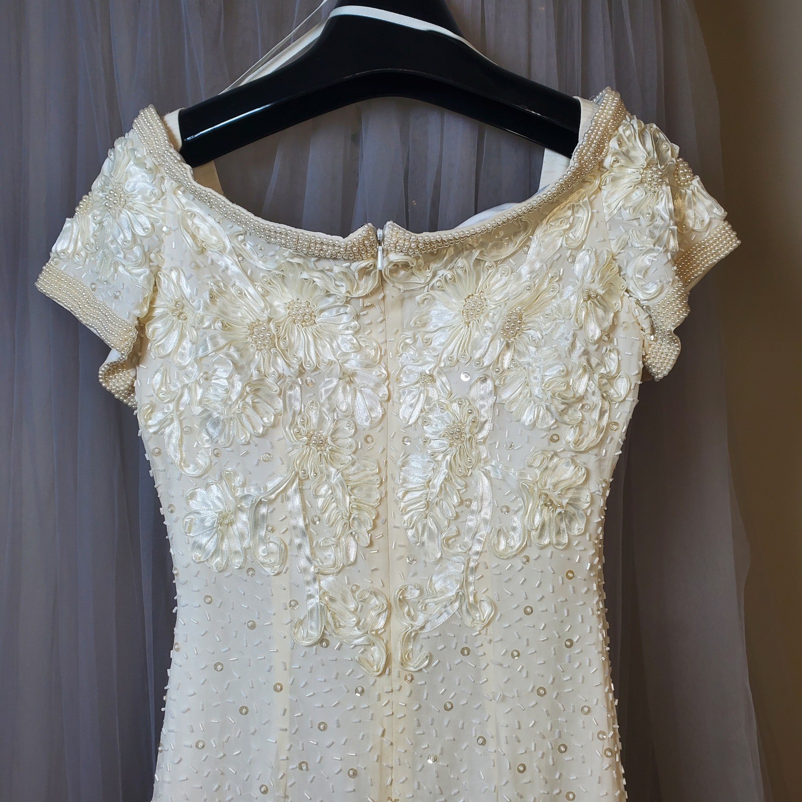 Ted Lapidus Gatsby Silk Ivory Maxi Dress Ethereal Beaded Wedding Size 8 Antique
