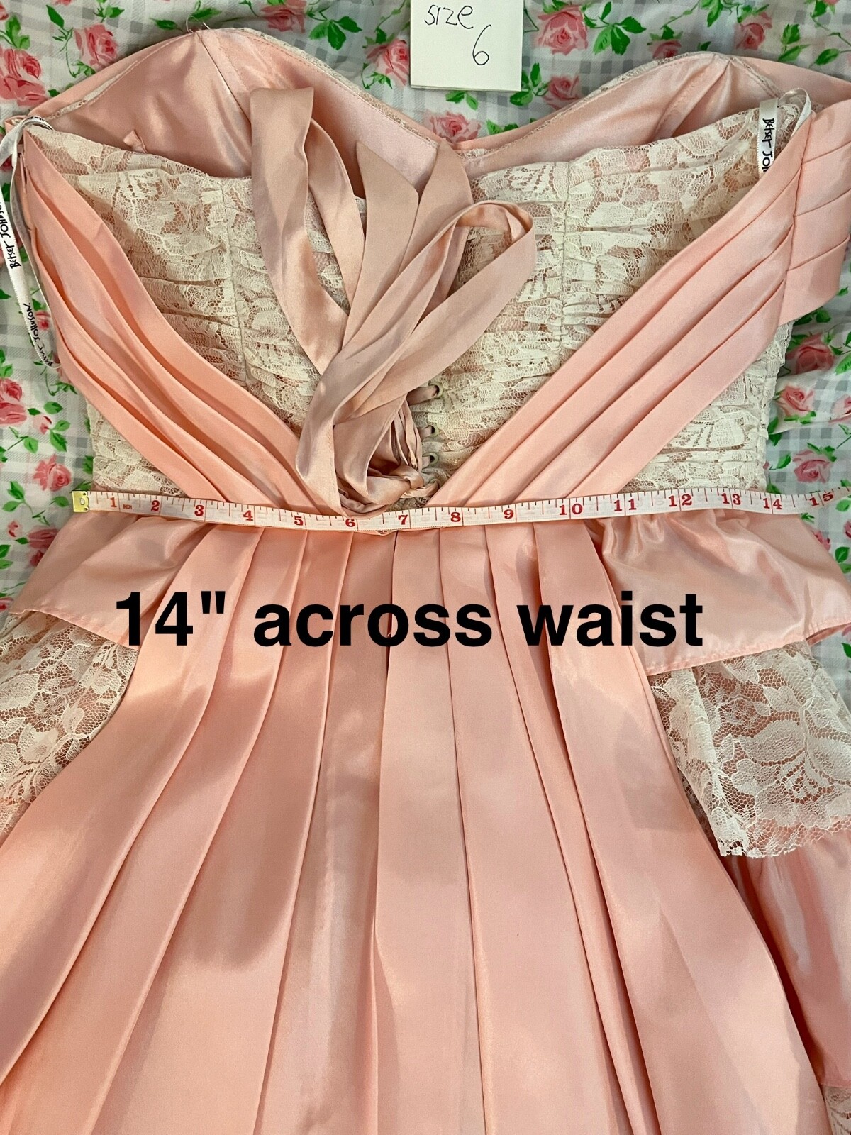 Betsey Johnson Evening Size 6 Vintage Silk Corset Laced Dress Ruffles Tulle Pink