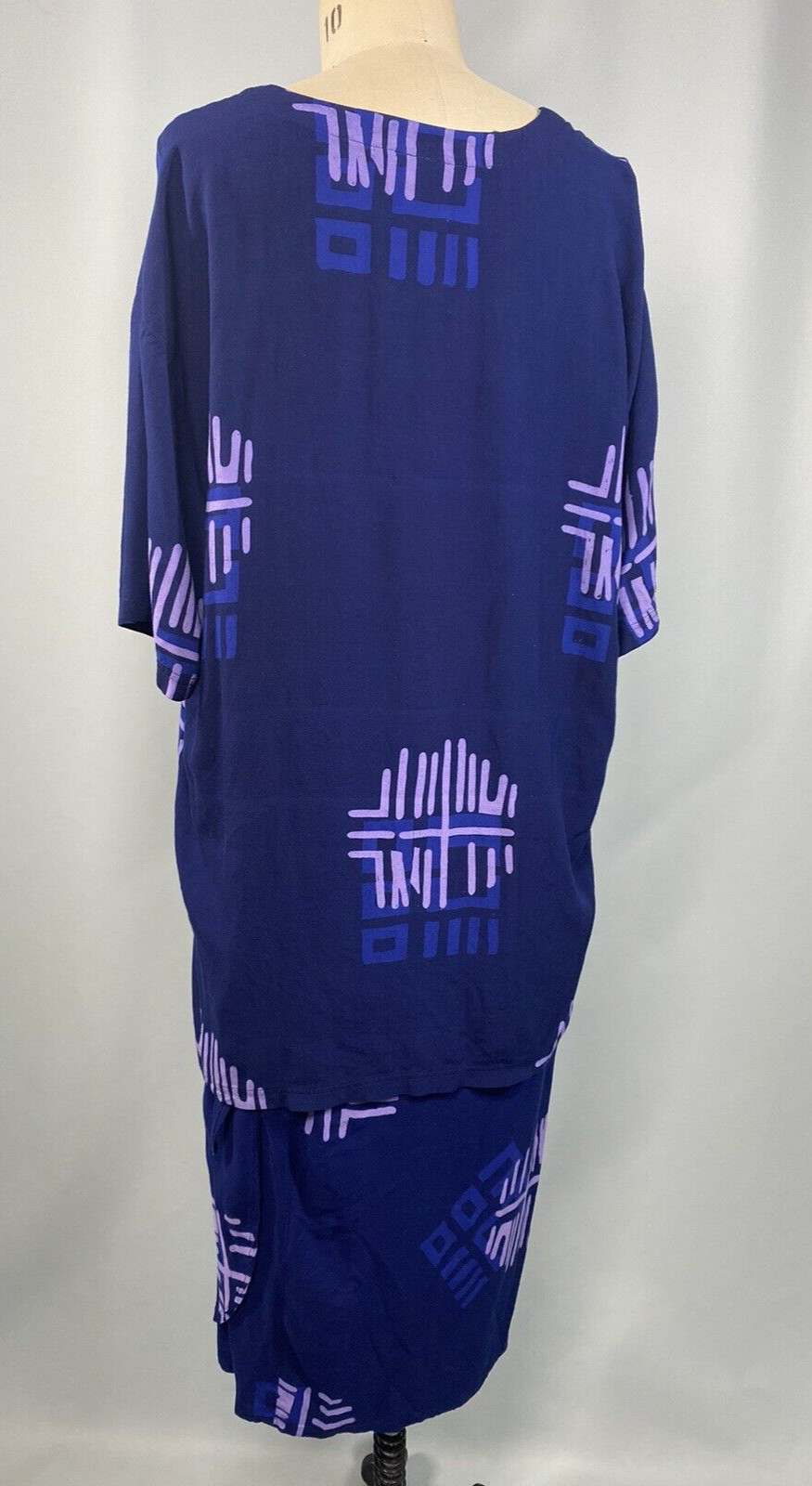 Vintage Tropical Dress set SIZE XL Rayon Navy Top & Wrap skirt loose beach