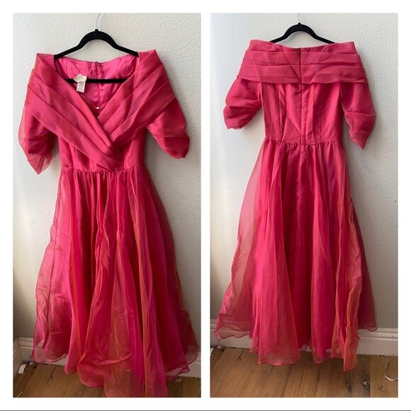 Vintage Watters & Watters pink tulle evening event prom dress gown womens 4