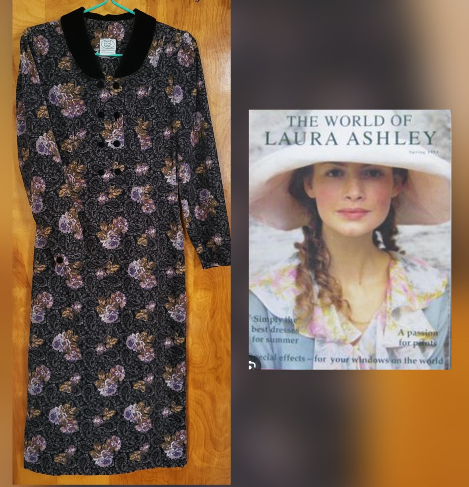 Vintage Laura Ashley Corduroy Dress – Grey-Purple Paisley, Size 10 (S-M / 8-8P)