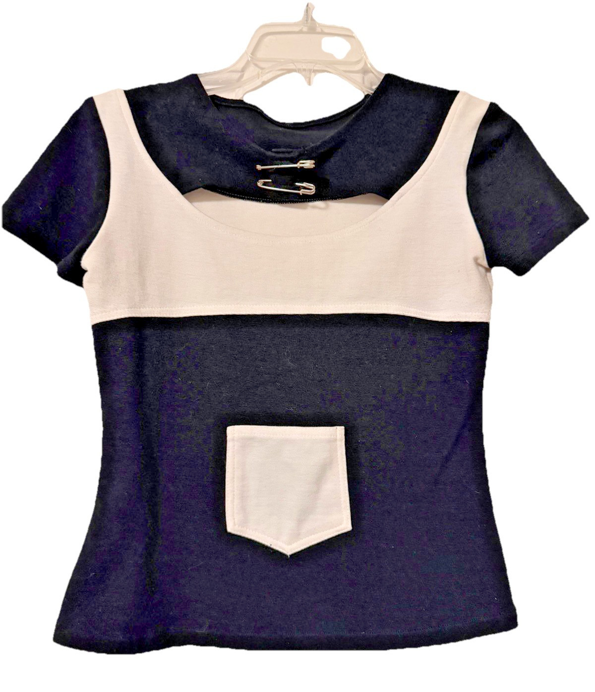Vintage 90s Baby Tee Black White Stretch Knit Cutout Top Y2K Fitted