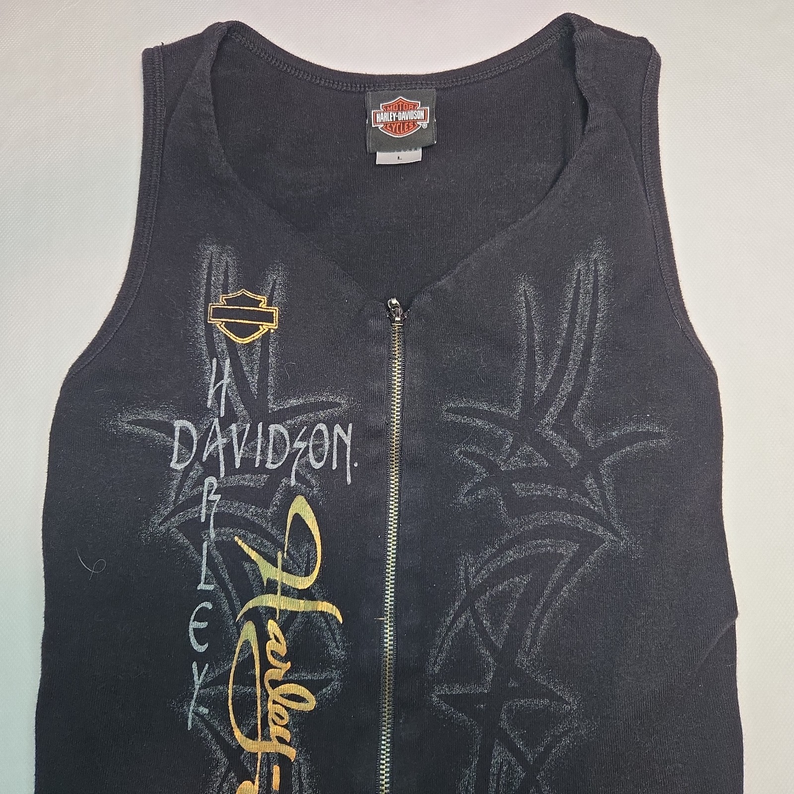 VTG Harley Davidson Motorcycles Full Zip Large Tank Top Womens Utica New York