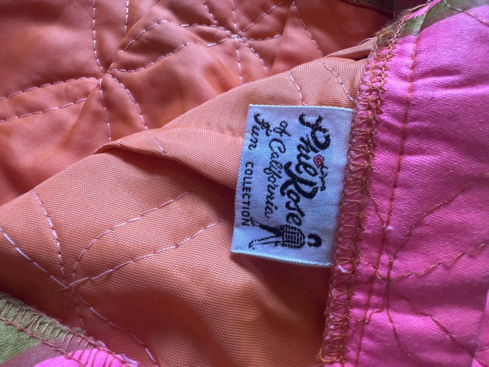 Vtg 60s 70s Phil Rose of California Quilted Maxi Skirt Pink Hibiscus Tiki Retro