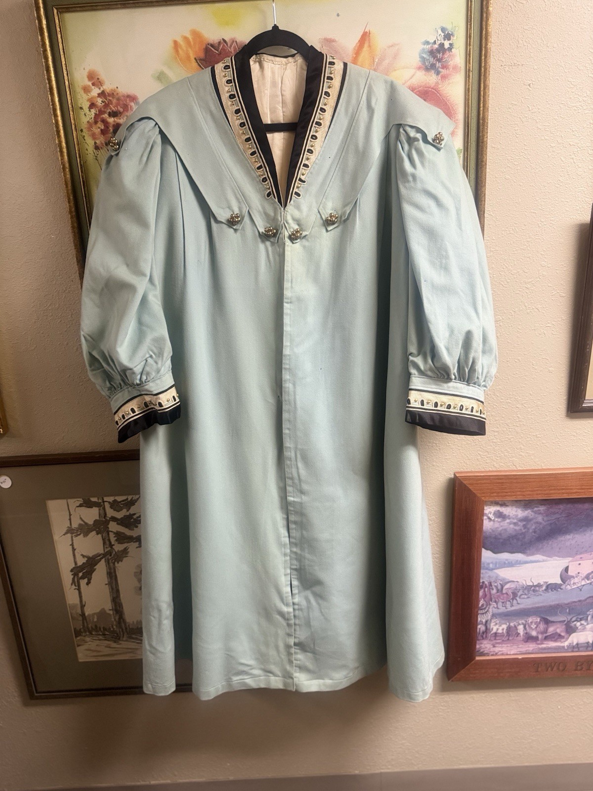Edwardian-Era Coat Seafoam Green With Cream Black Gold Detailing