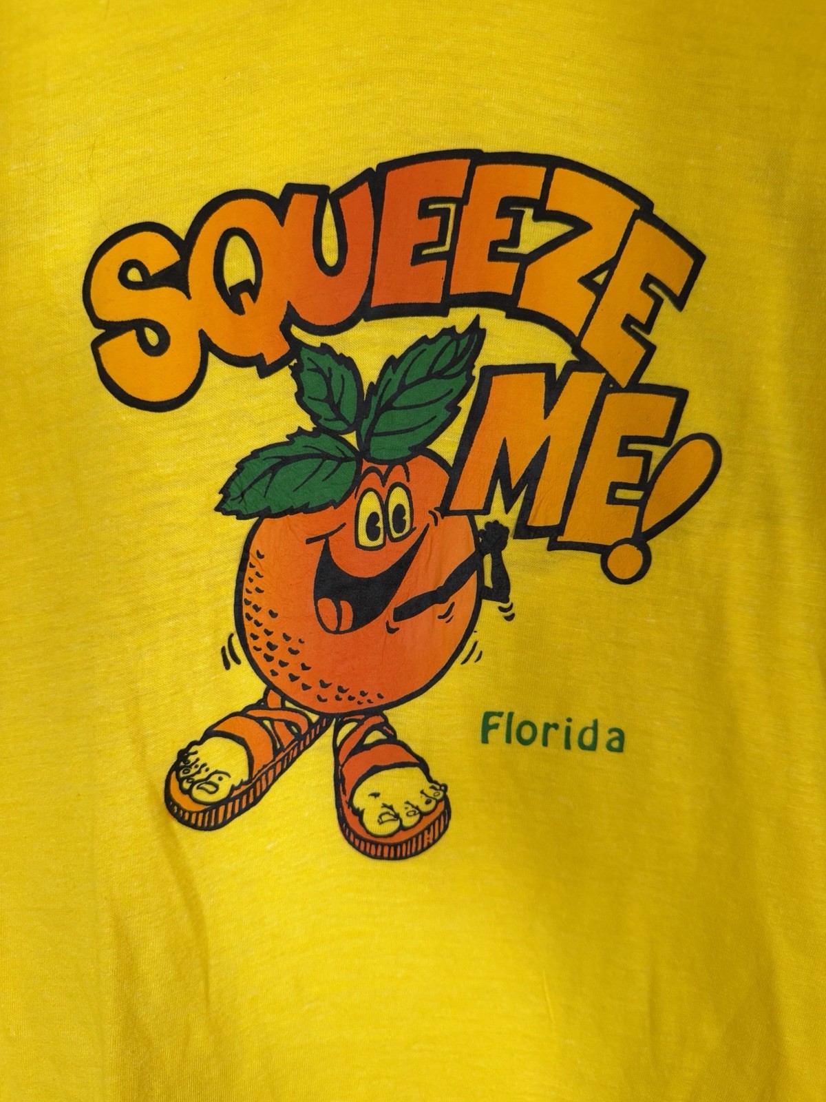 Vintage 70s Screen Stars neon yellow Squeeze Me Florida baby tee S single stitch