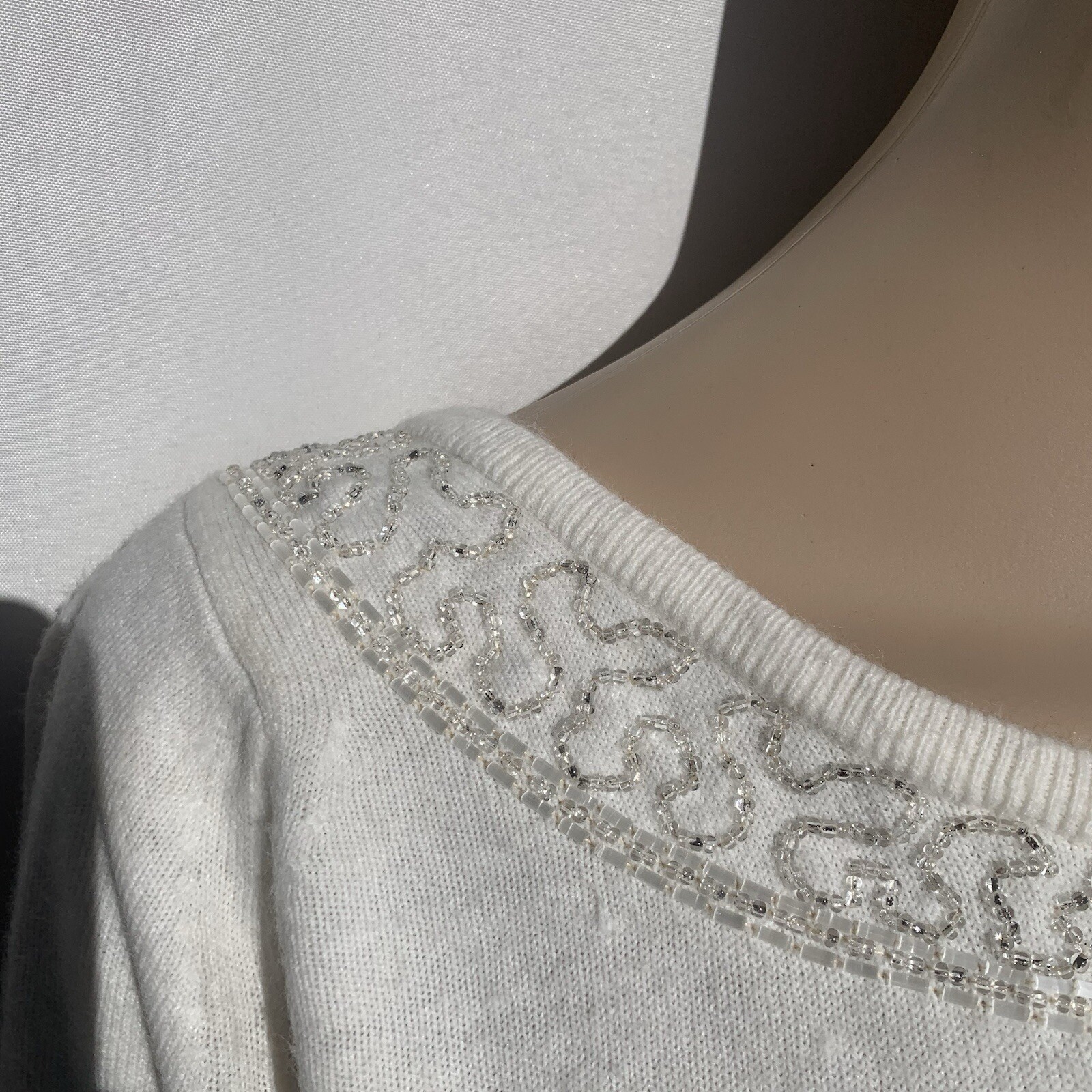 Vintage 50s 60s Beaded Rhinestone Bow Knit Sweater Top