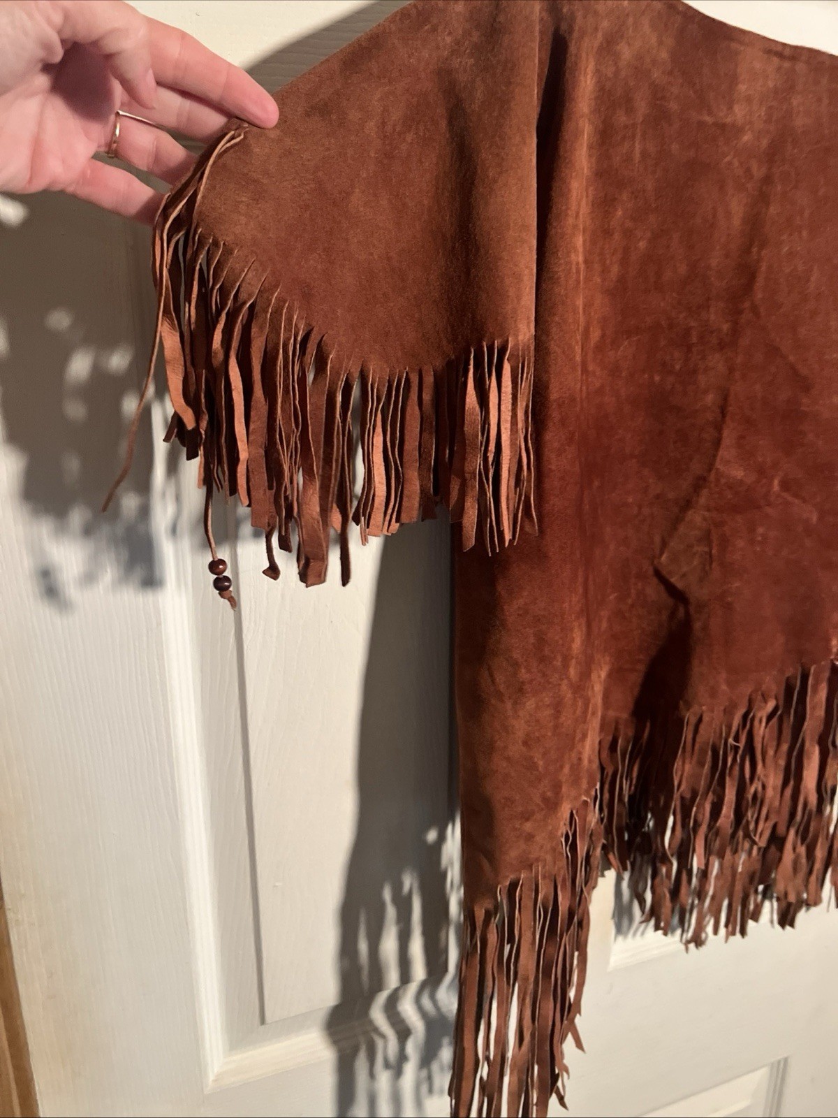 Vintage Brown Suede Native Tribal Style Fringe Tassels Beads Top Womens Small