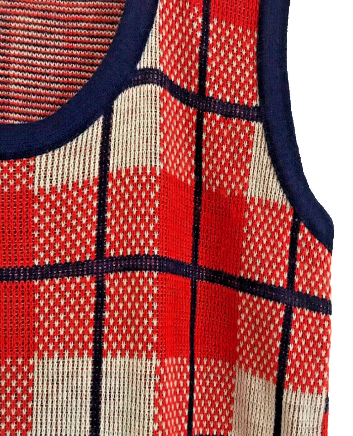 Vintage plaid Sweater Vest Top Red, White, Blue Acrylic L Classic Red Layer
