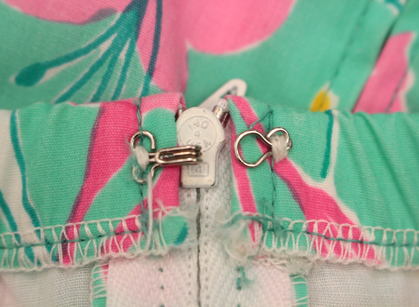 VTG Women’s 60s Teal & Pink Bow Trim Floral Print Lilly Pulitzer Skirt M/L 1960s