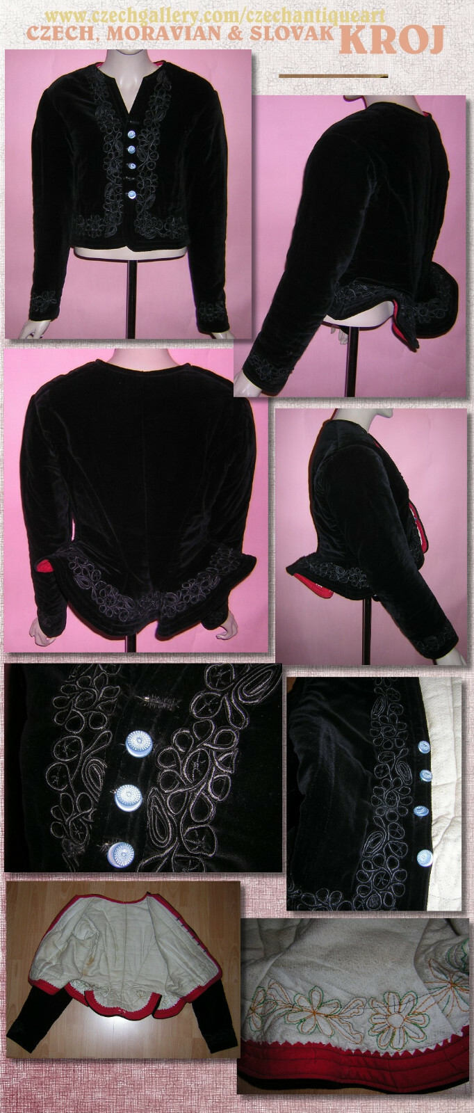 VINTAGE ANTIQUE CZECH WOMENS PEASANT FOLK COSTUME KROJ VELVET JACKET VICTORIAN
