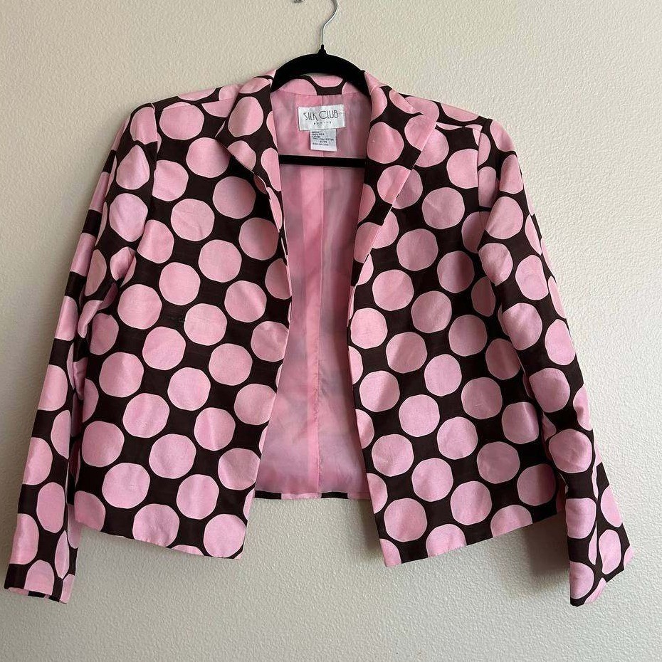 Silk Club Pink Brown Polka Dot Silk Blaze Vintage Quiet Luxury Preppy Y2K