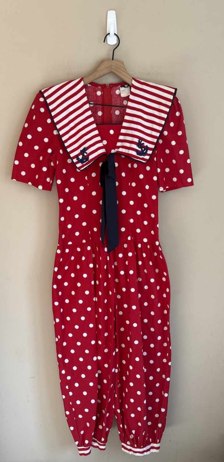 Vintage Jumpsuit Women Blondie and Me Bubble Hem Nautical Red USA Size 3 Rare