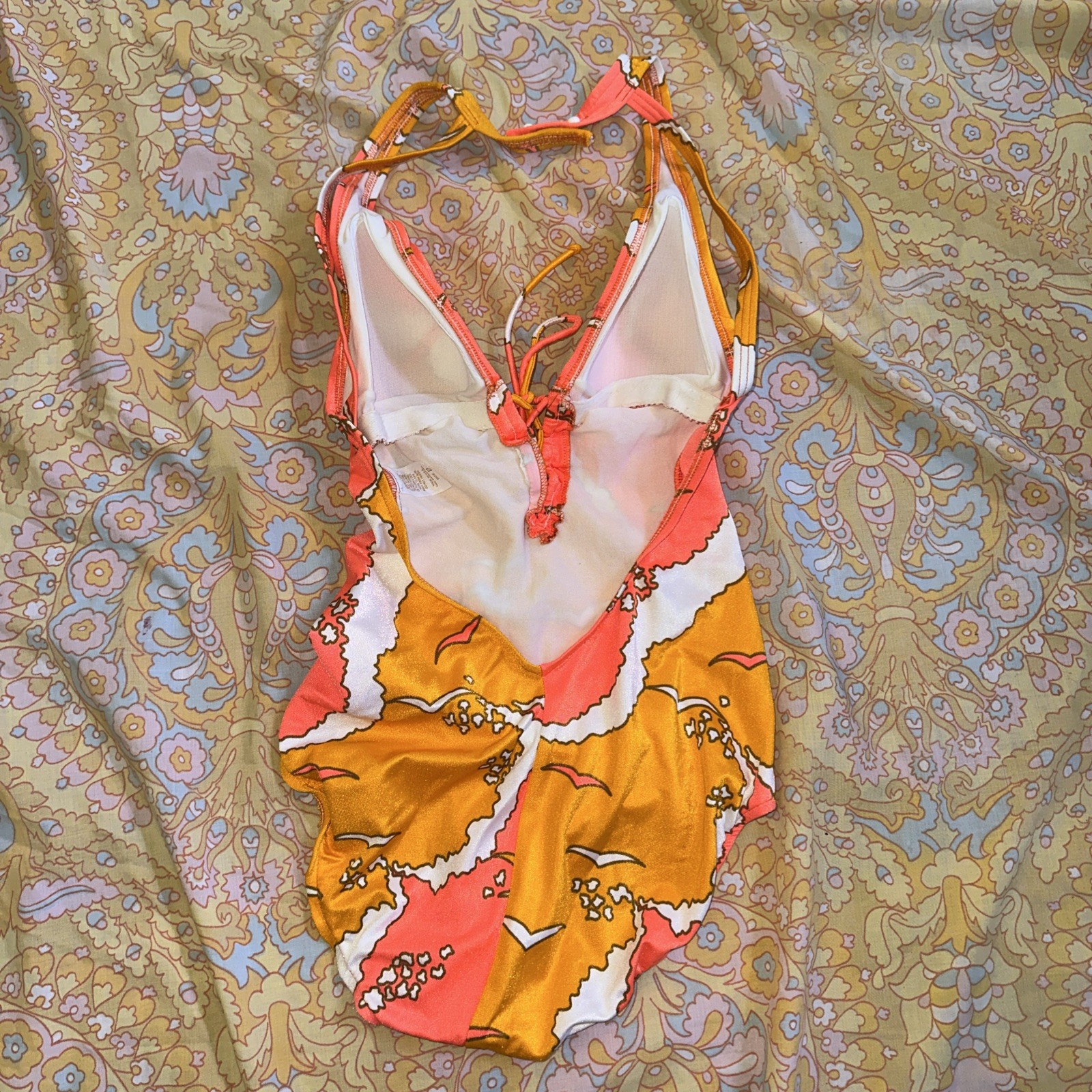 Vintage 60’s Orange And White Swimsuit With Torpedo Bra Top Size 12