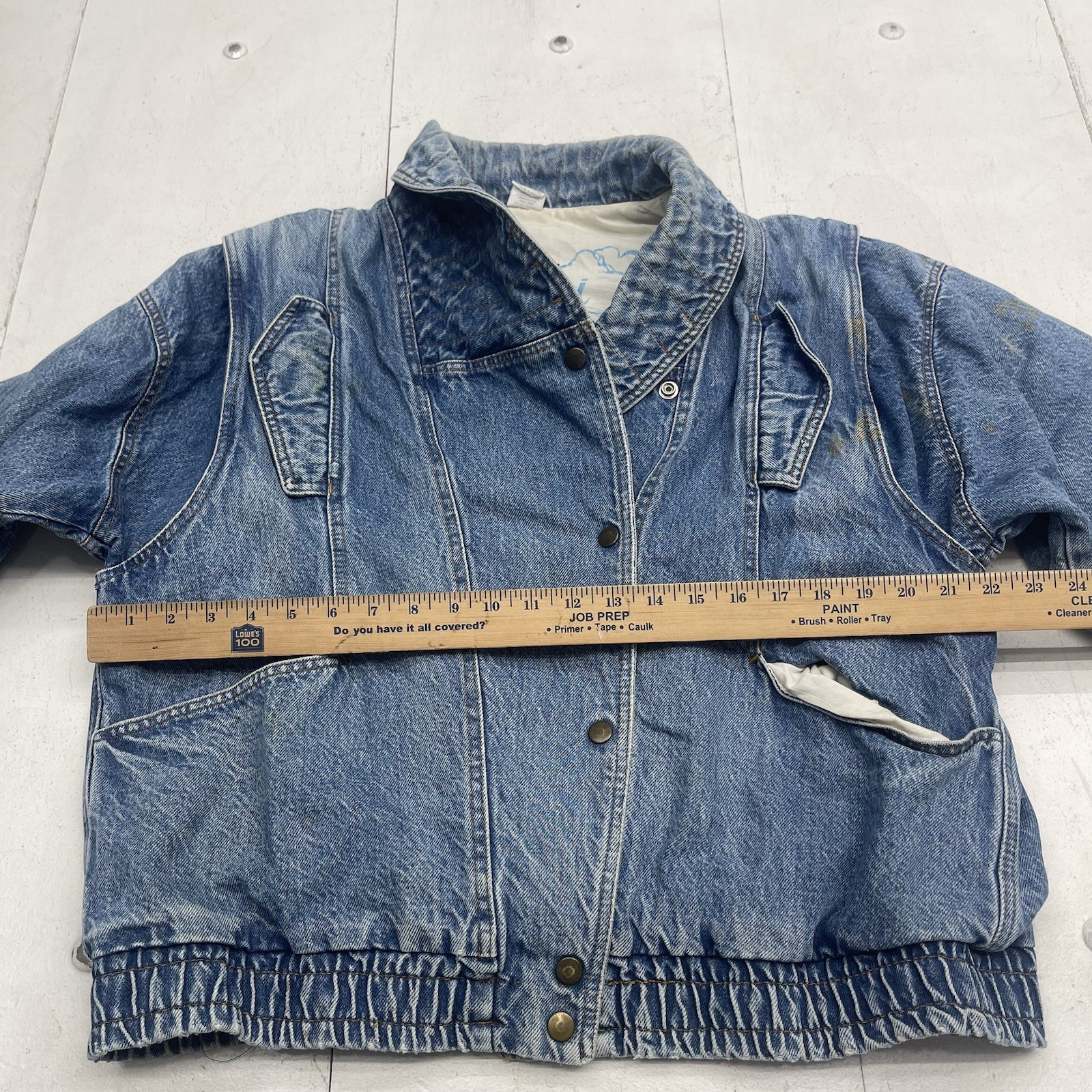 Vintage Le Arsi Blue Denim Bomber Trucker Jacket Women’s Size Large 13/15