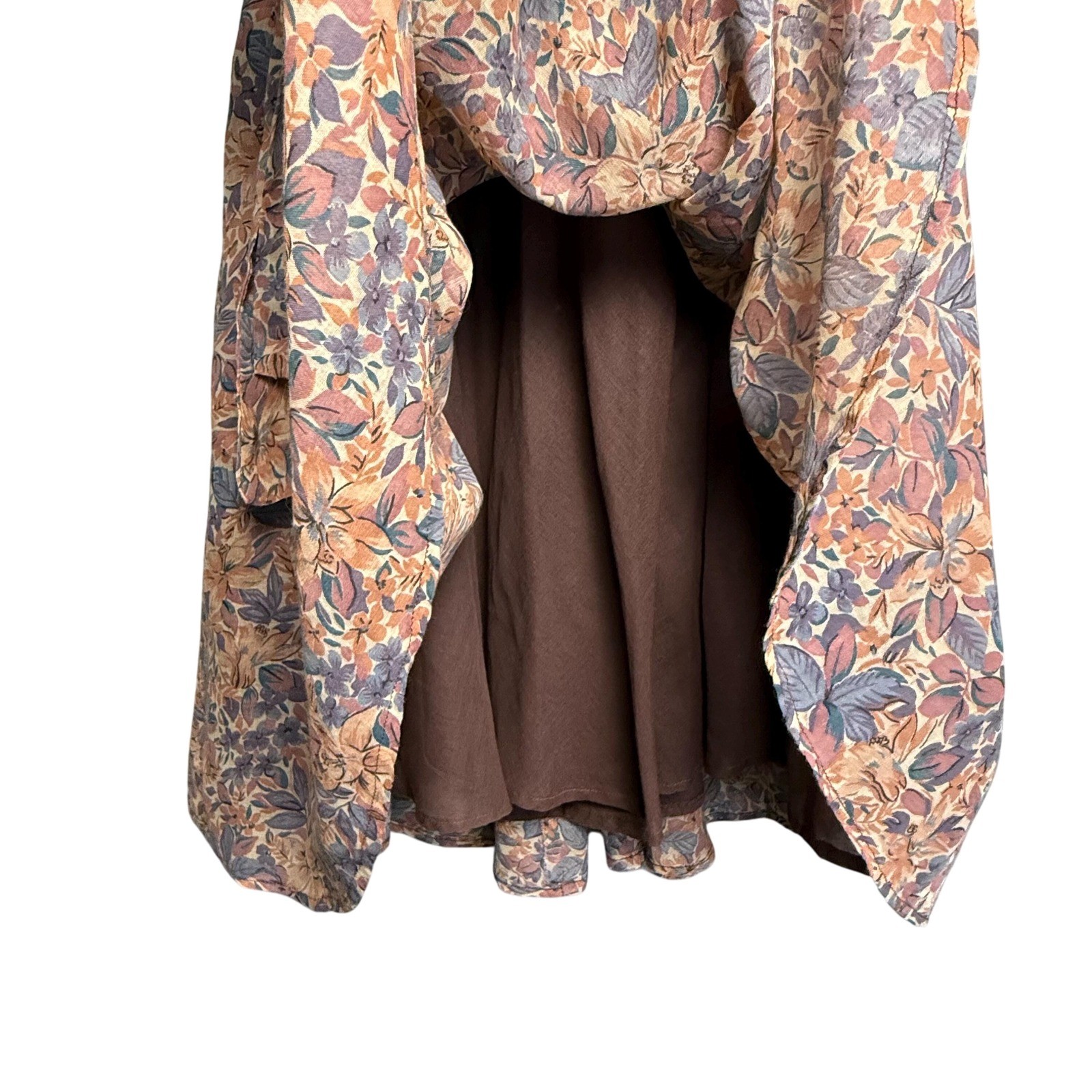 Vintage 70s Samuel Blue Floral Brown Ruffle Midi Dress Small Cottagecore Boho