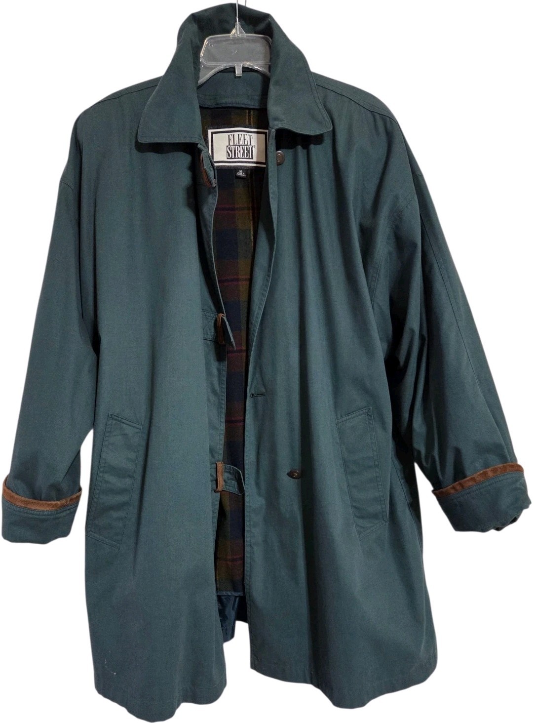 Vintage 80s Fleet Street Trench Workwear Jacket Size 16 Leather Trim