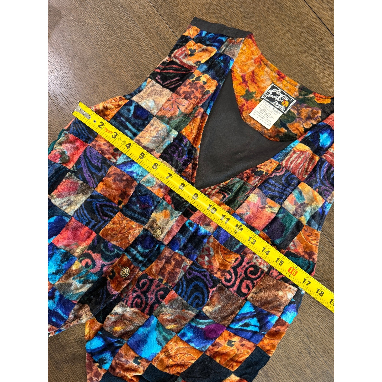 Vintage JouJou Patchwork Velvet Vest Womens Large Multi Color 90s Boho 00-588