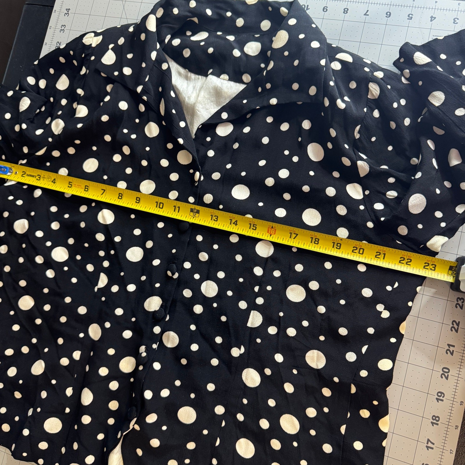 Vintage 80s Black White Polka Dot Blouse Pinup Rockabilly Peplum Retro XL 1X Top