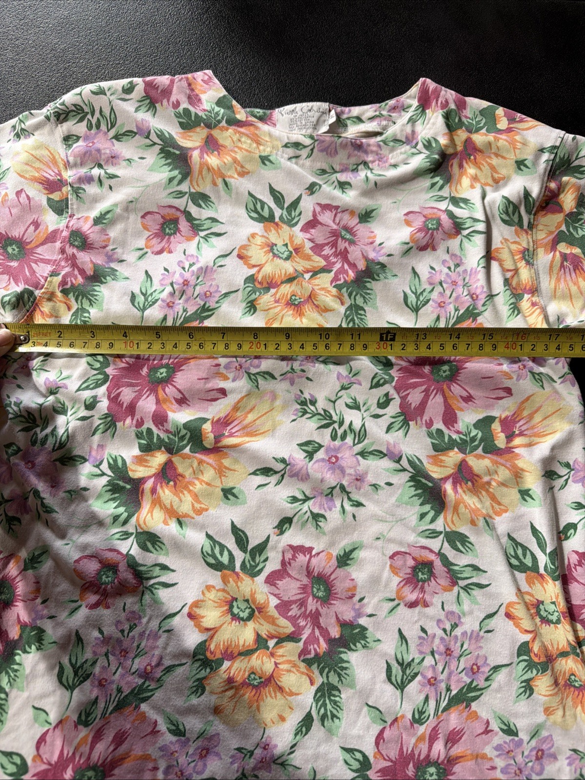 Pierre Cardin Top Ladies M Pink Orange Flower Print Shoulder Pads Vintage White