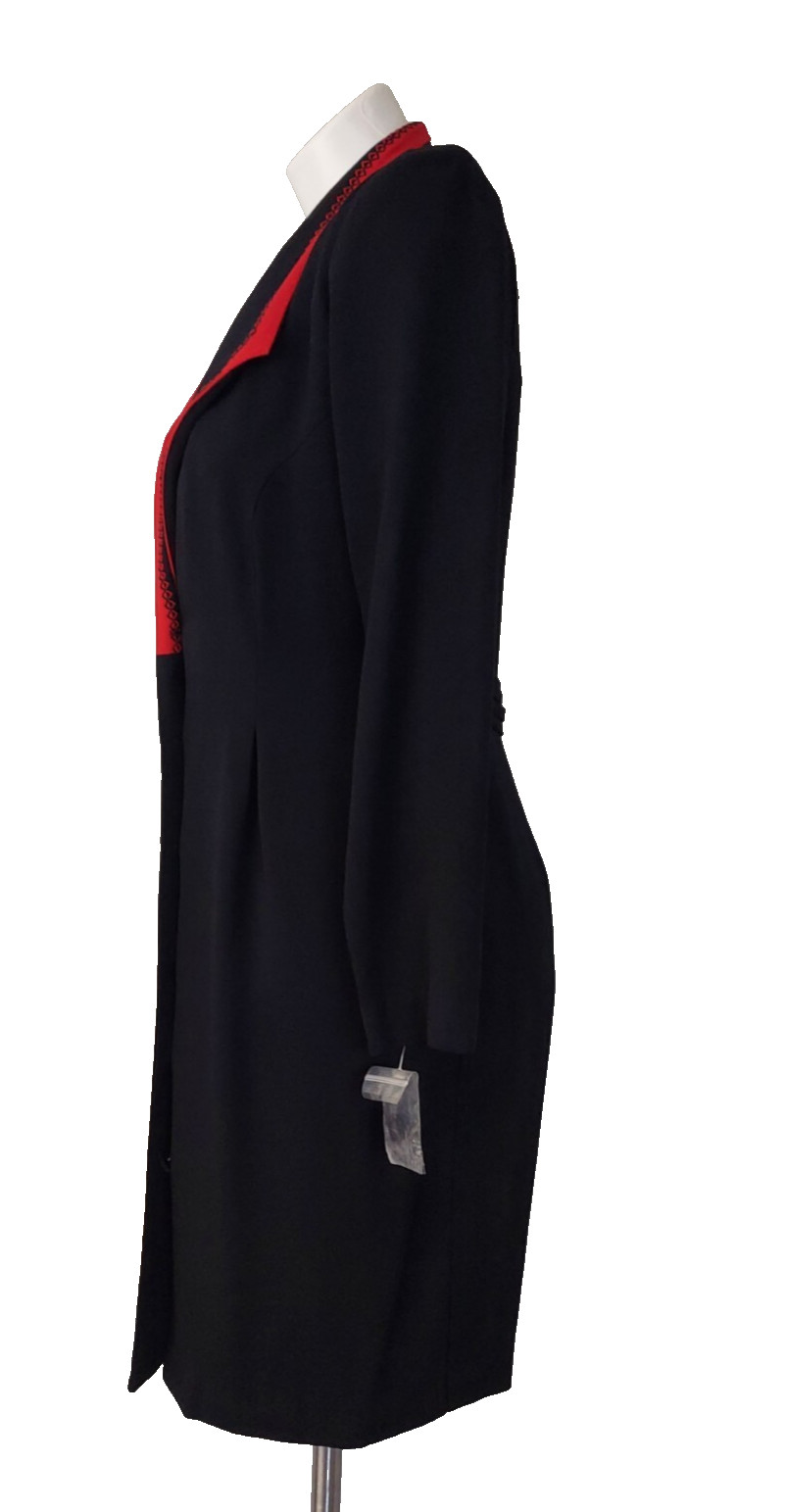 NWOT Vintage 80-90s S.L. Fashions Black Red Big Suit Collar Dress, Petites 12
