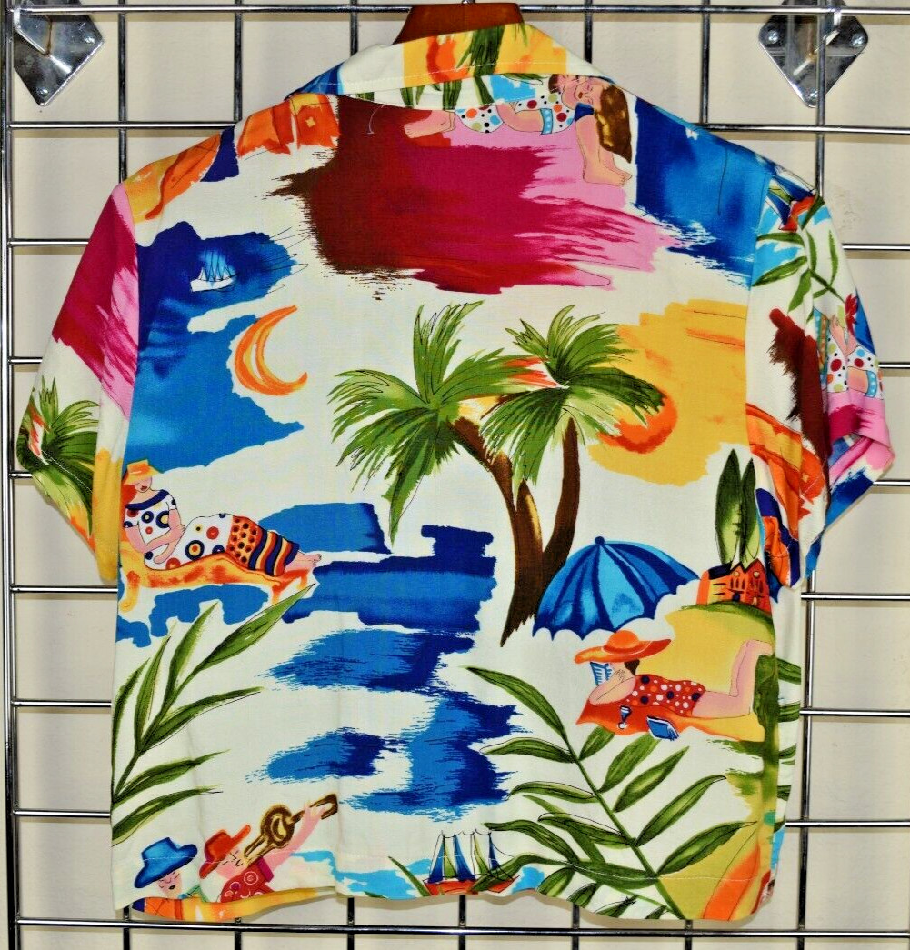 Vintage Womens Hawaiian Shirt Clio Petites Size PL 90s Tropical Paradise MadeUSA