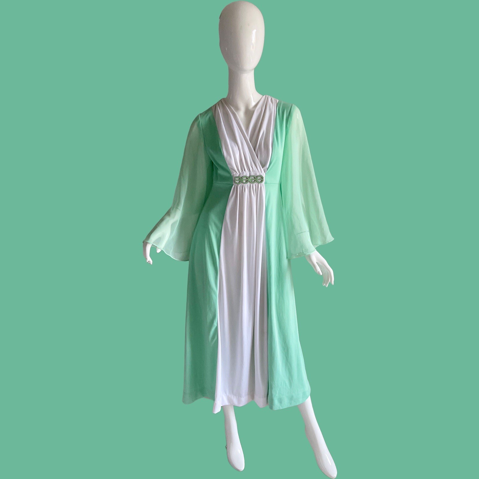 70s Estevez Grecian Draped Gown Vintage Psychedlic Angel Sleeve Kimono Maxi