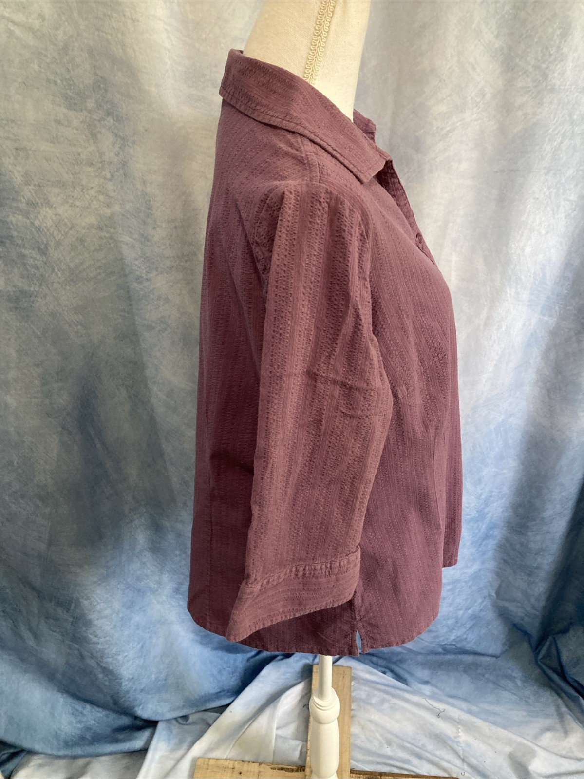 VTG 90s Y2K Fashion Bug Purple Textured Seersucker Stripe Blouse 14/16W Stretch