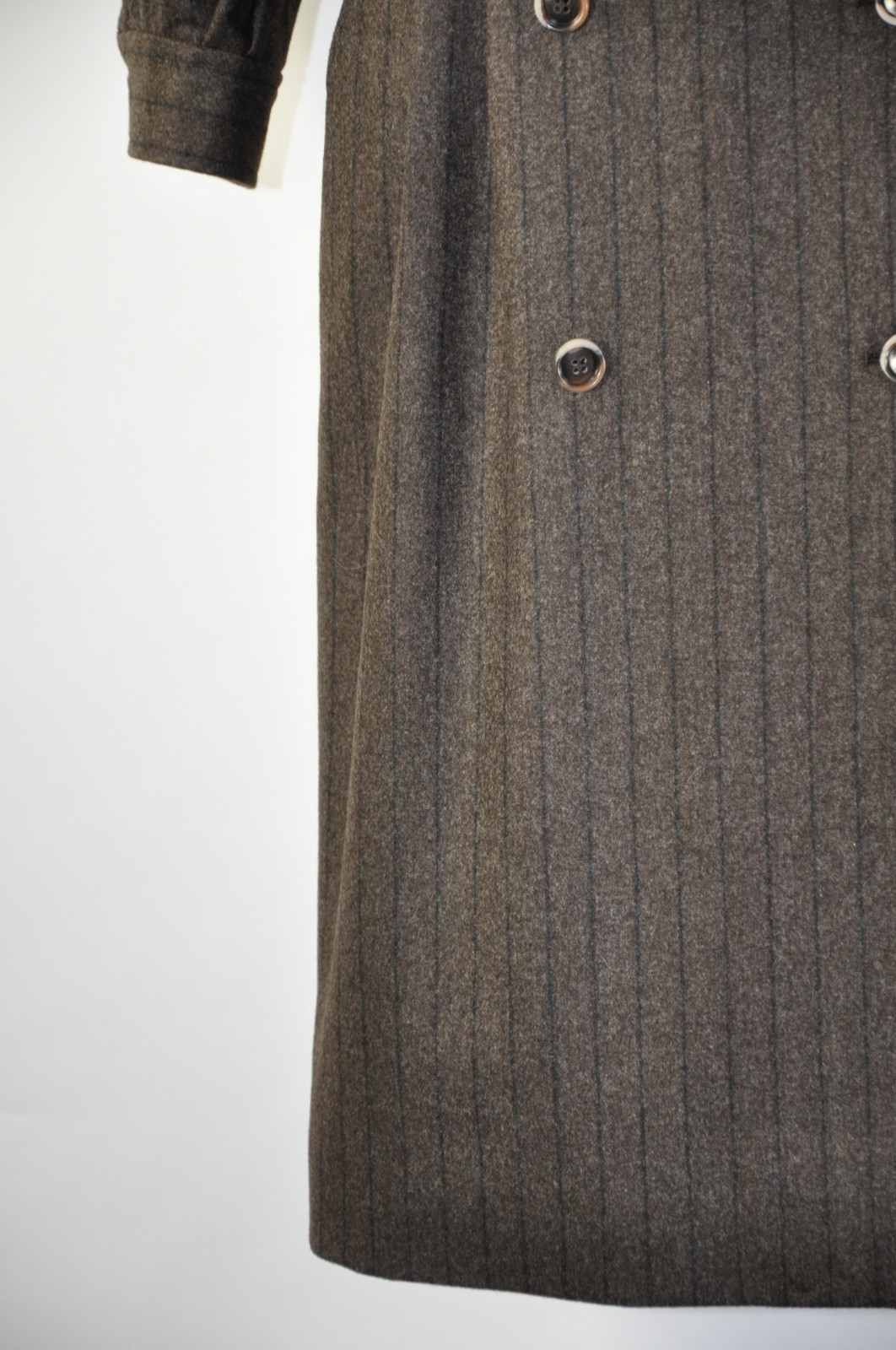 80s Vintage Saint Laurent Rive Gauche Brown Stripe Wool Tweed Coat Dress Women M