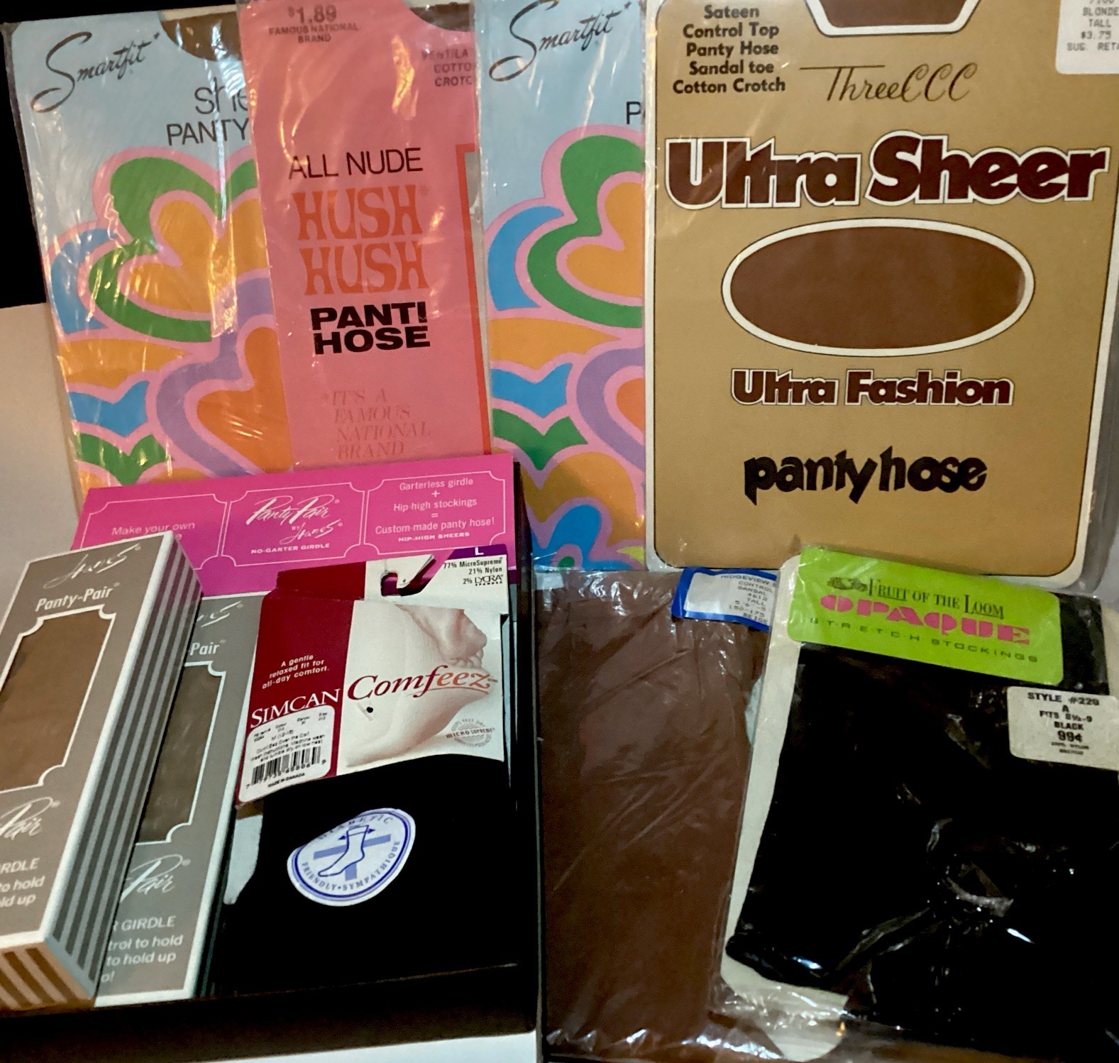 Vintage & Historic Mixed Hosiery Lot. 7 Sheers, 1 Opaque Black, 1 Black Socks.