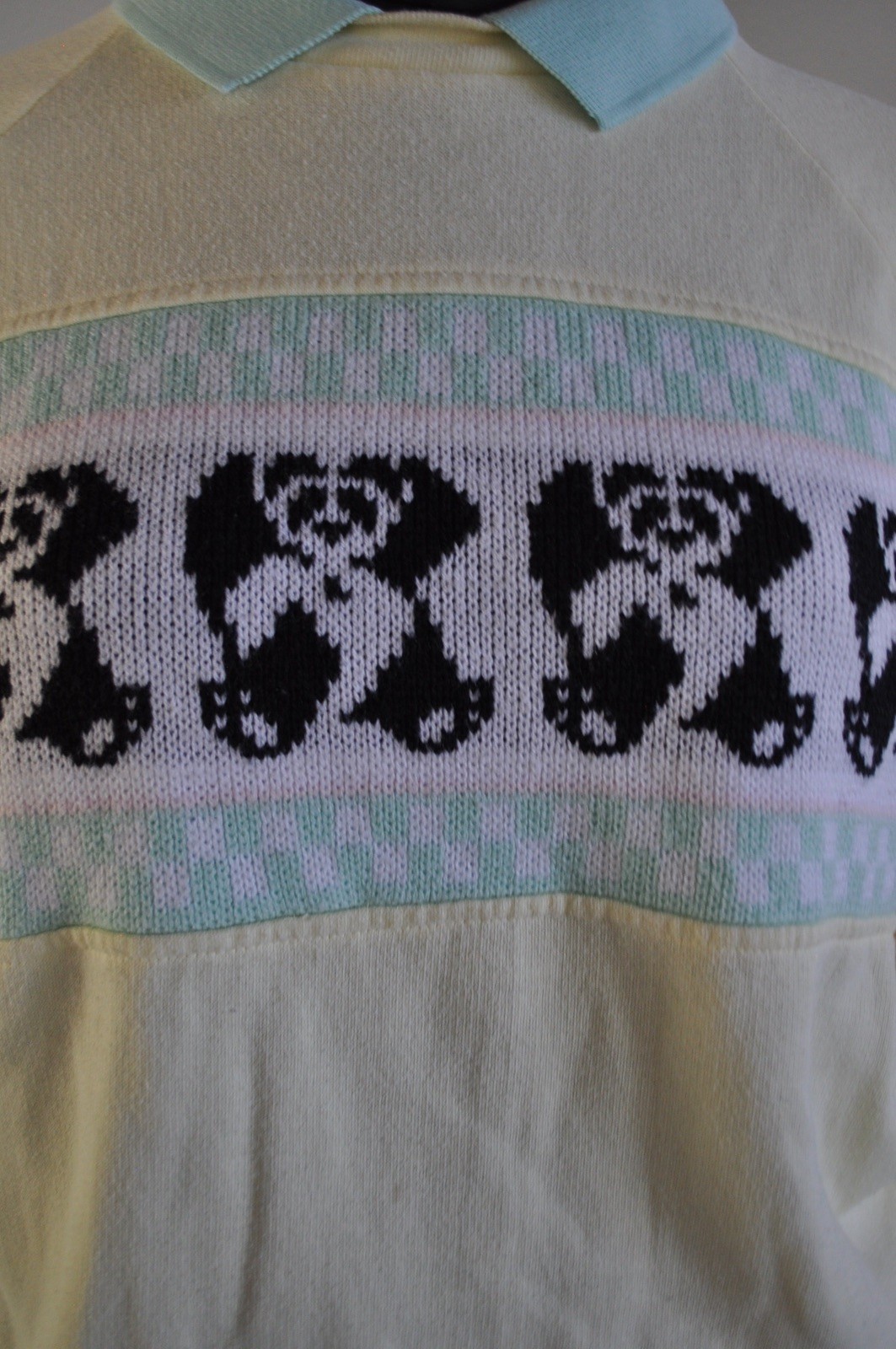 Vintage One Step Up Sweatshirt 1980’s Yellow with Panda Bears Collared Medium