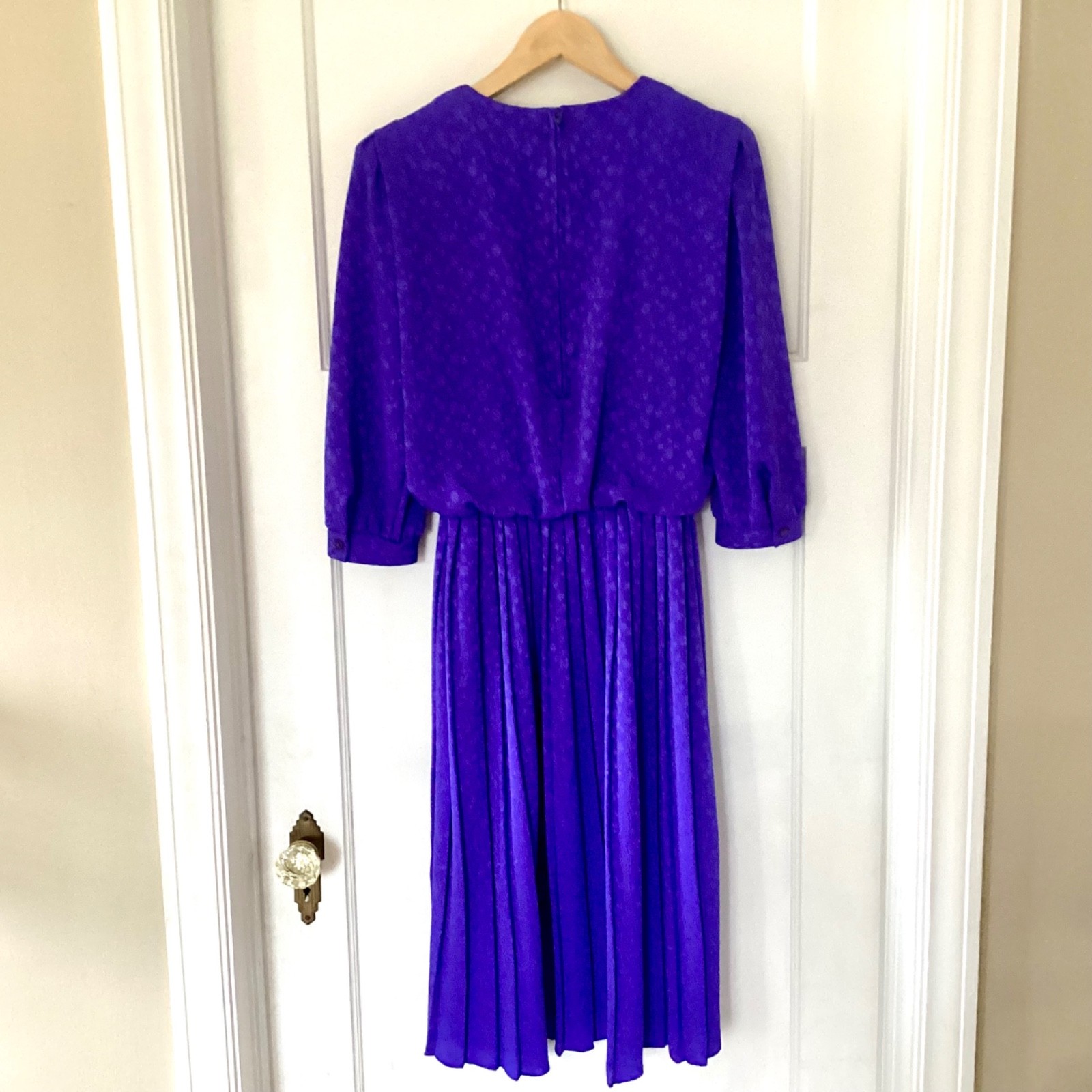 Vintage VLP Purple Blouson Dress w Pleated Skirt Size Petites 6 UNIONmade in USA