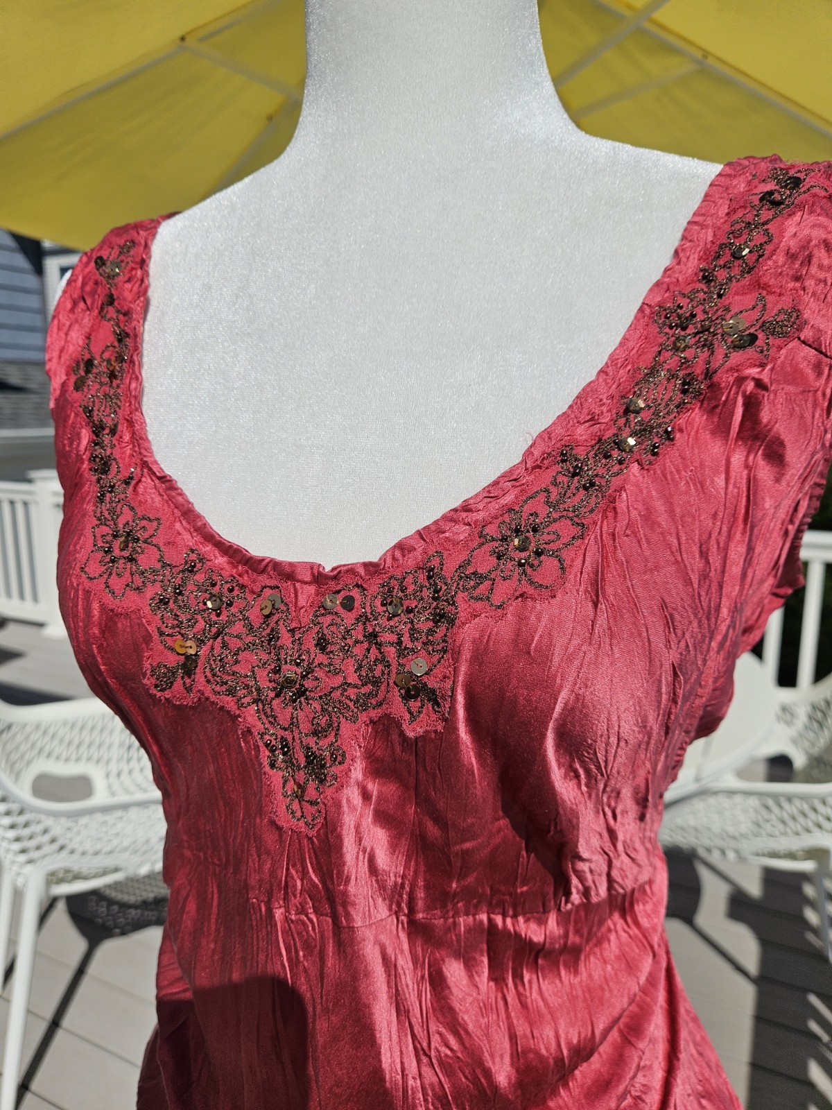 VTG Y2K Monsoon 100% Silk Embellished Rhinestone Bias Cut Cami Top And Skirt Set