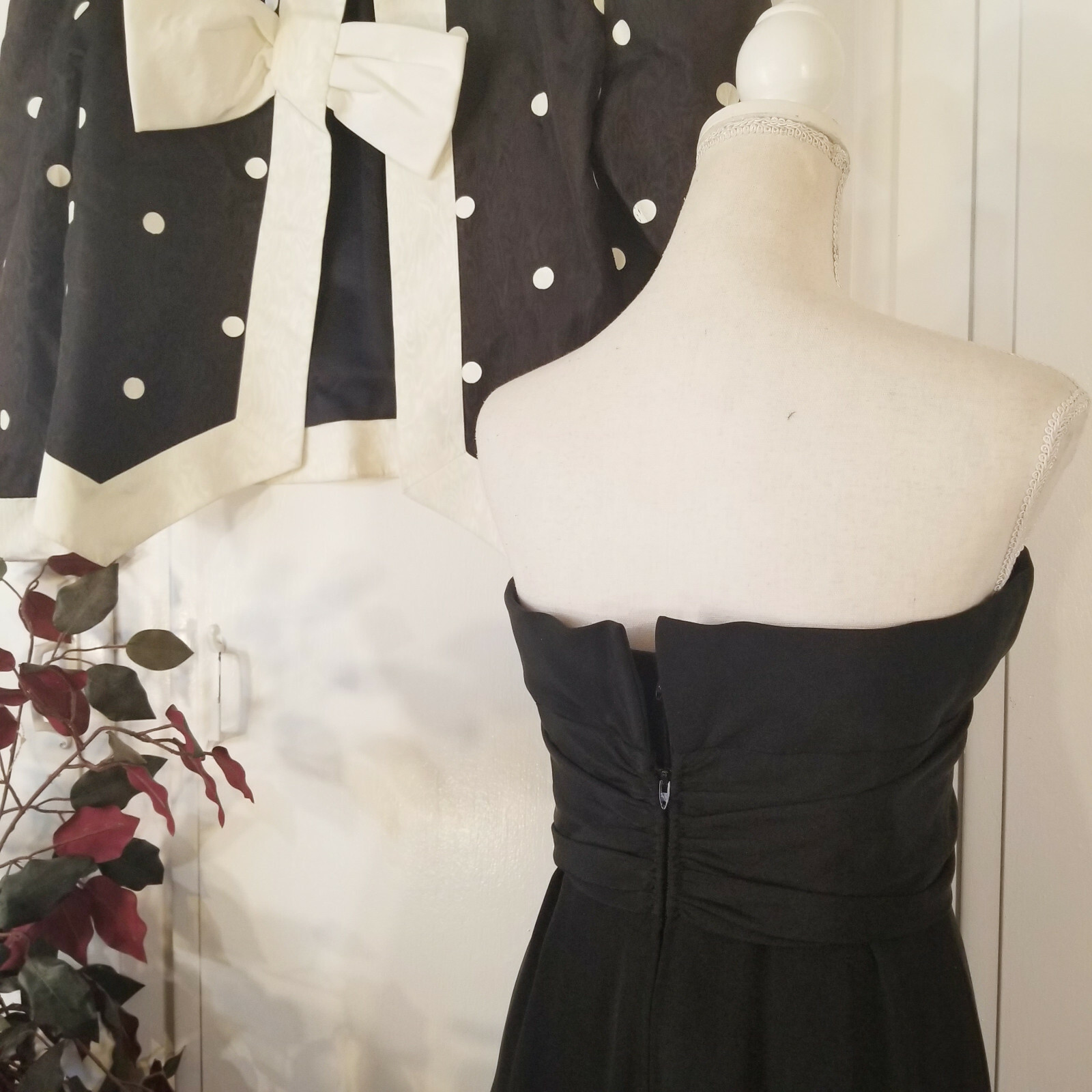 Black Strapless Dress w/Polka Dot Jacket USA Vintage Size 10 by Carolyne Roehm
