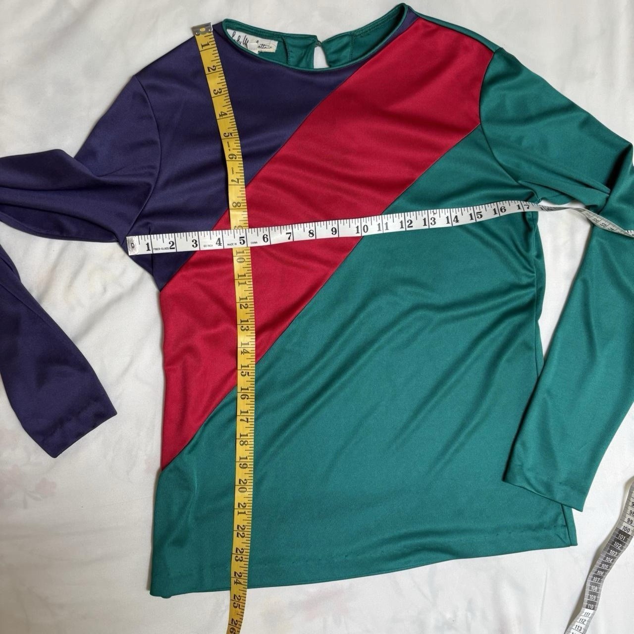 Teal, Red And Purple Colorblock Longsleeve Shirt Vintage 70s Lady Manhattan