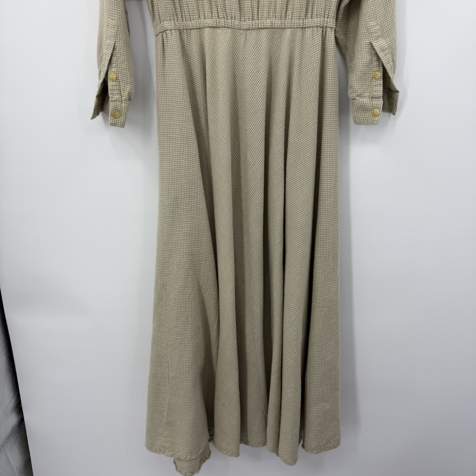 Vintage Banana Republic Safari Midi Dress Sz S Khaki Houndstooth Modest 1987
