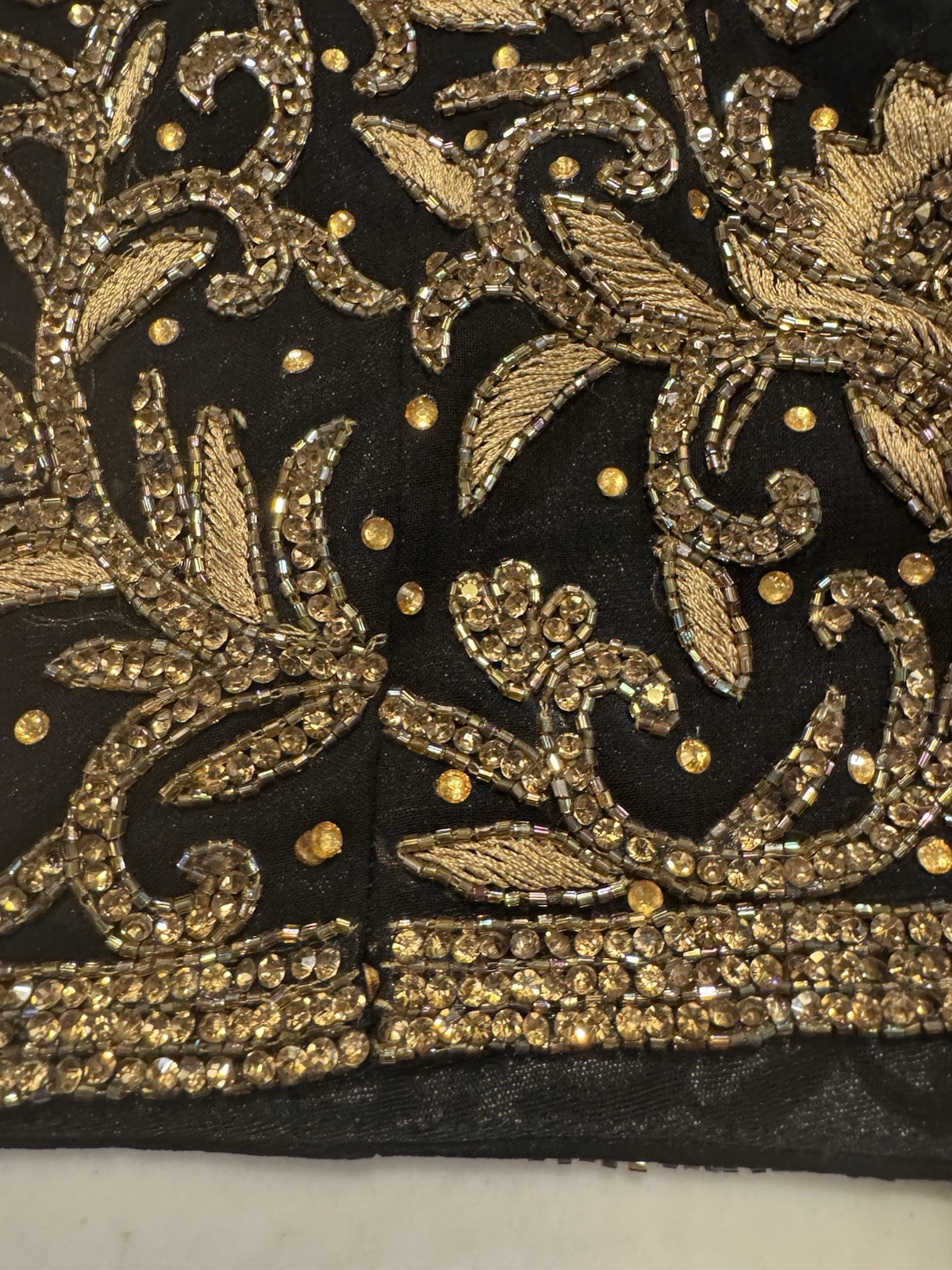 Vintage Indian Sari Blouse Choli Black Gold Beaded Embroidered Top Sz S M