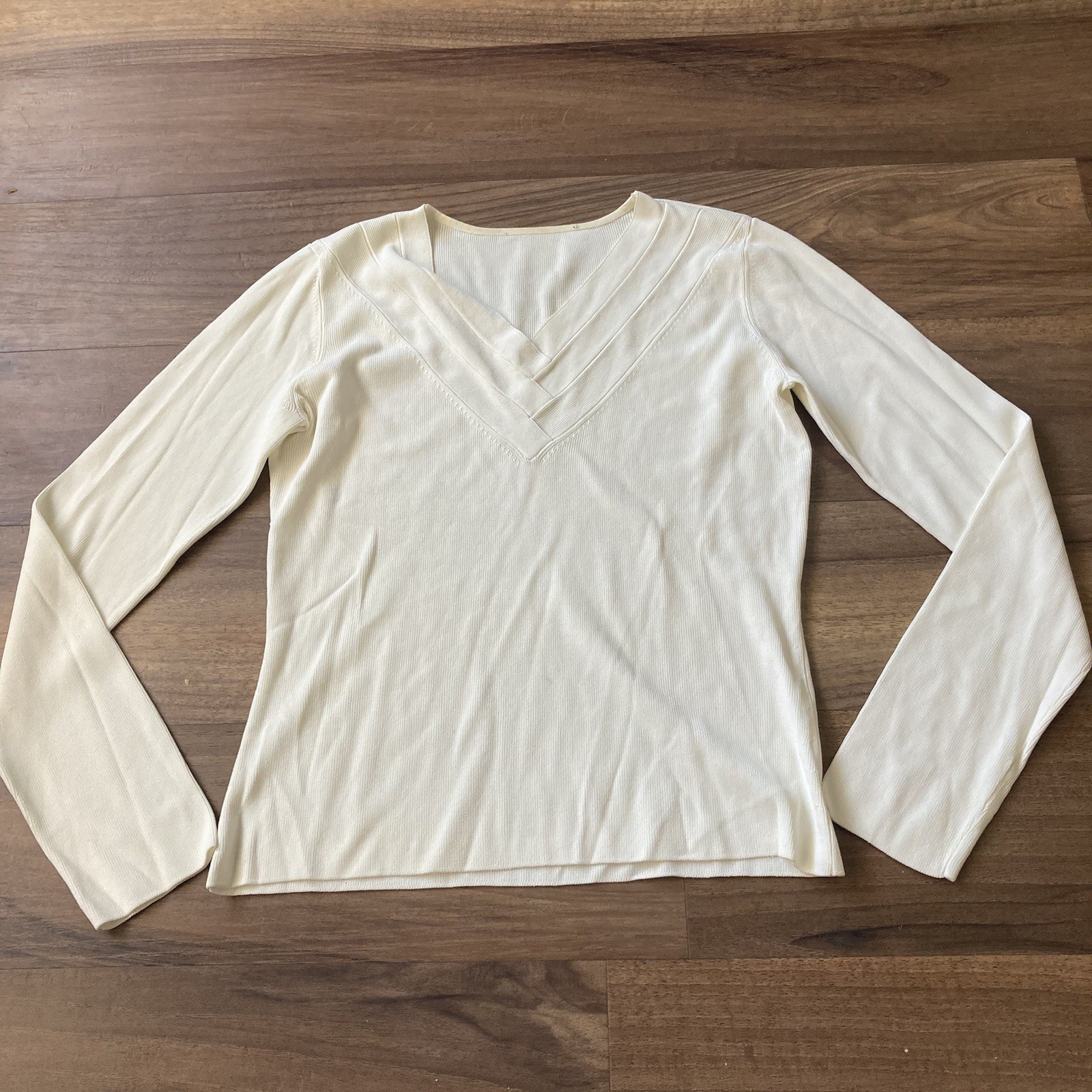 Vintage 90s White Long Sleeve Chic Minimalist Office Siren Sz M/L