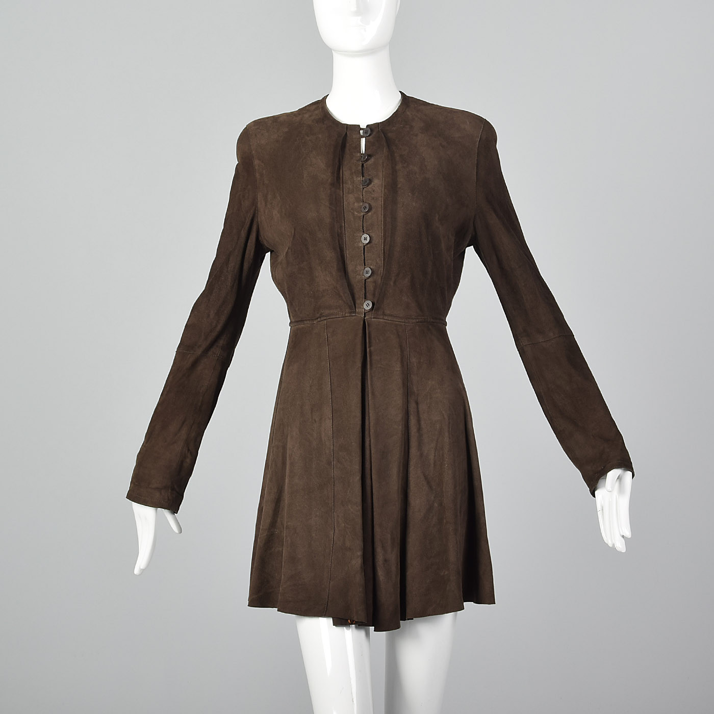 Small 1990s Giorgio Armani Brown Goat Suede VTG Leather Dress Long Sleeve