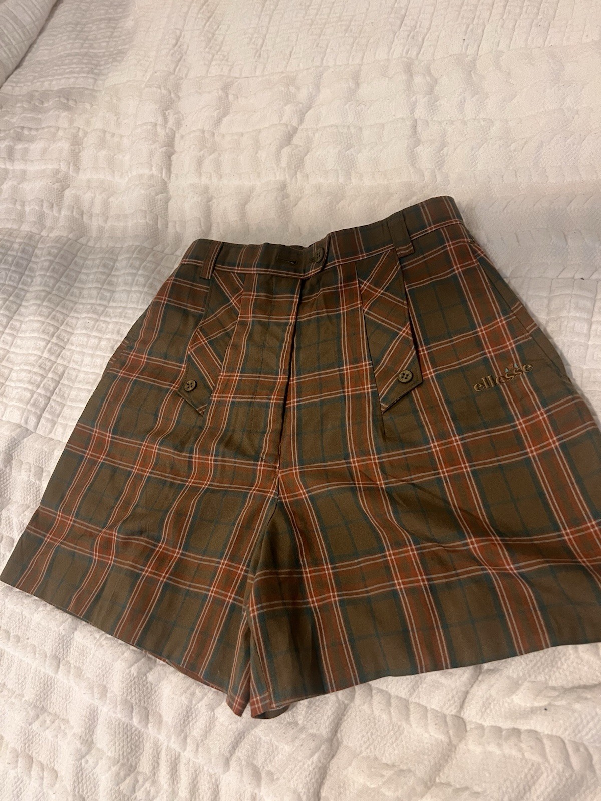 Vintage Retro 80s Ellesse Shorts English Plaid High Waist Tennis Sports Resort