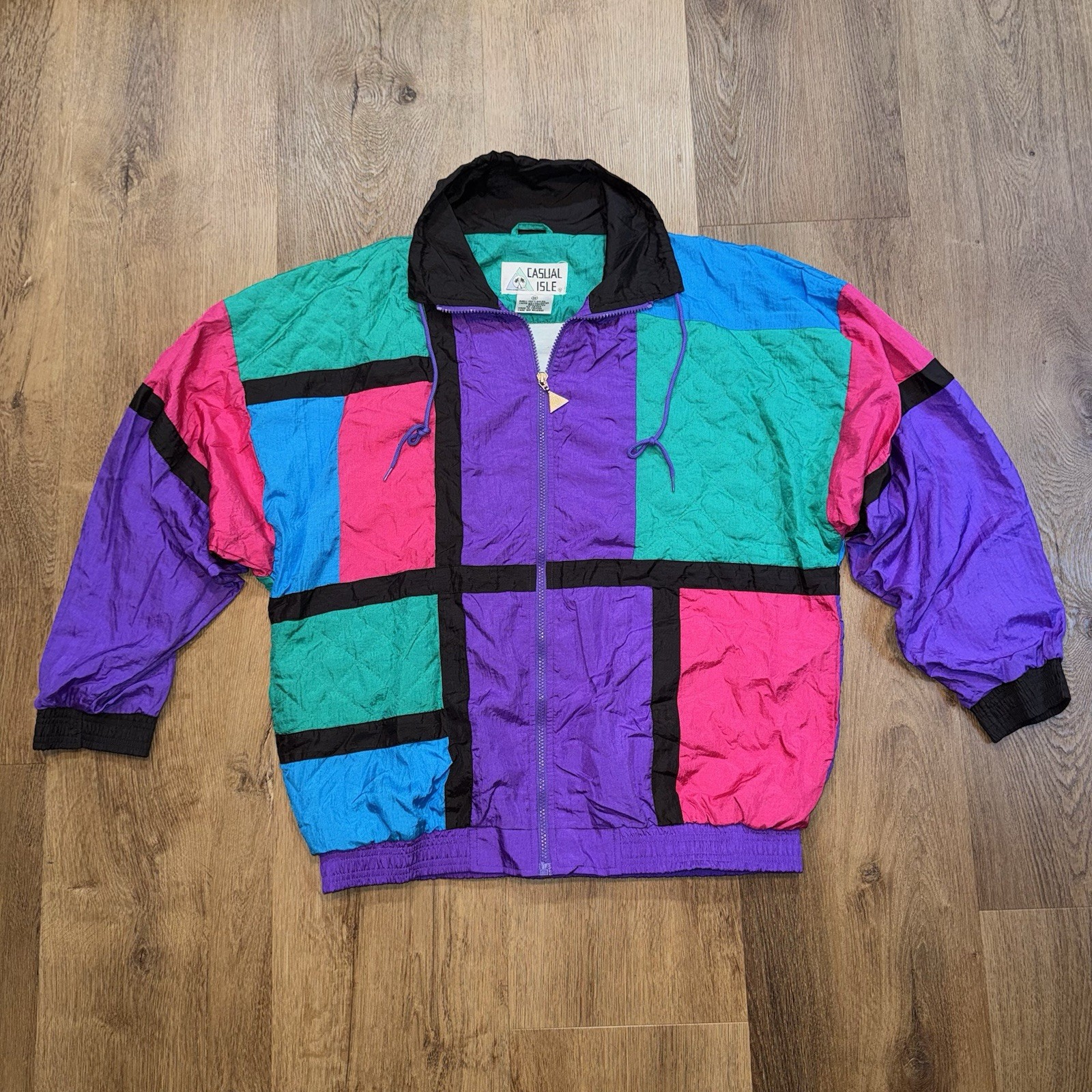 Vintage Casual Isle Track Suit Womens Medium Jacket Pants Set Nylon 1980s 1990s